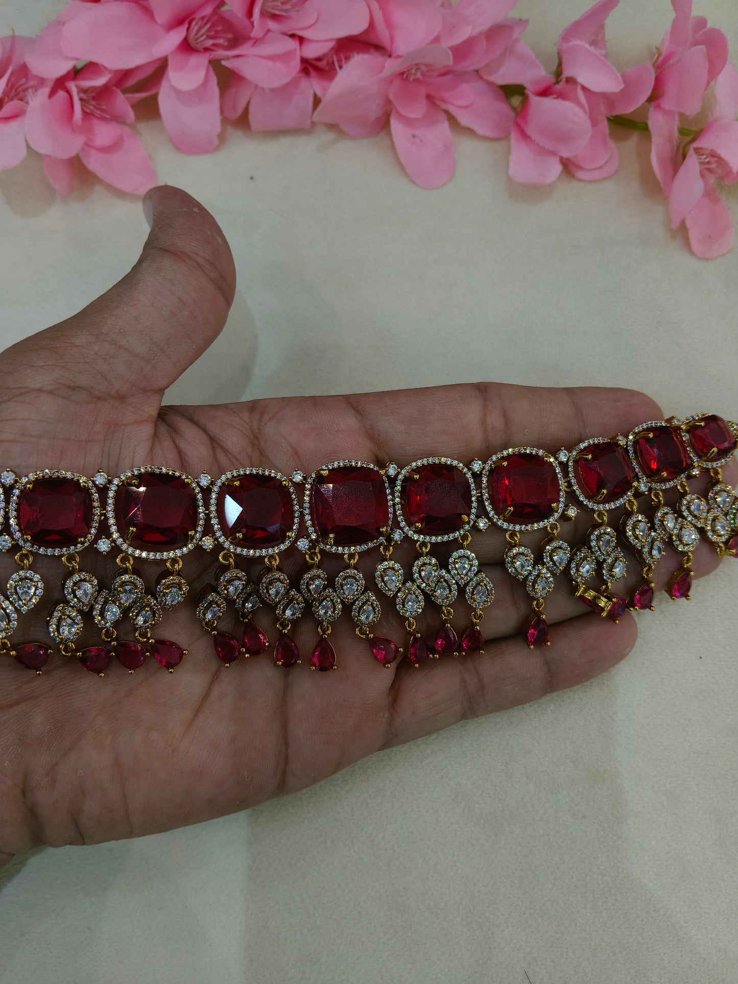 Antique Ruby CZ Stone Choker Jewellery Orika Set