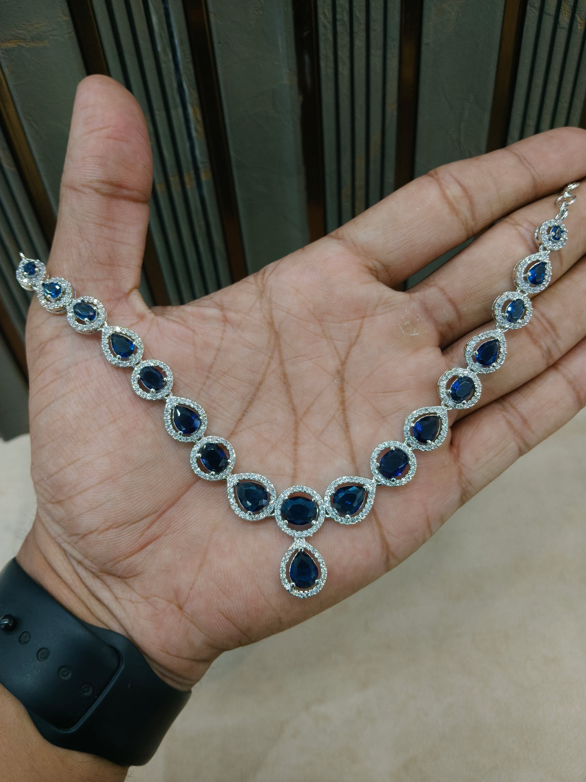 Silver Blue Ad Necklace June Sets