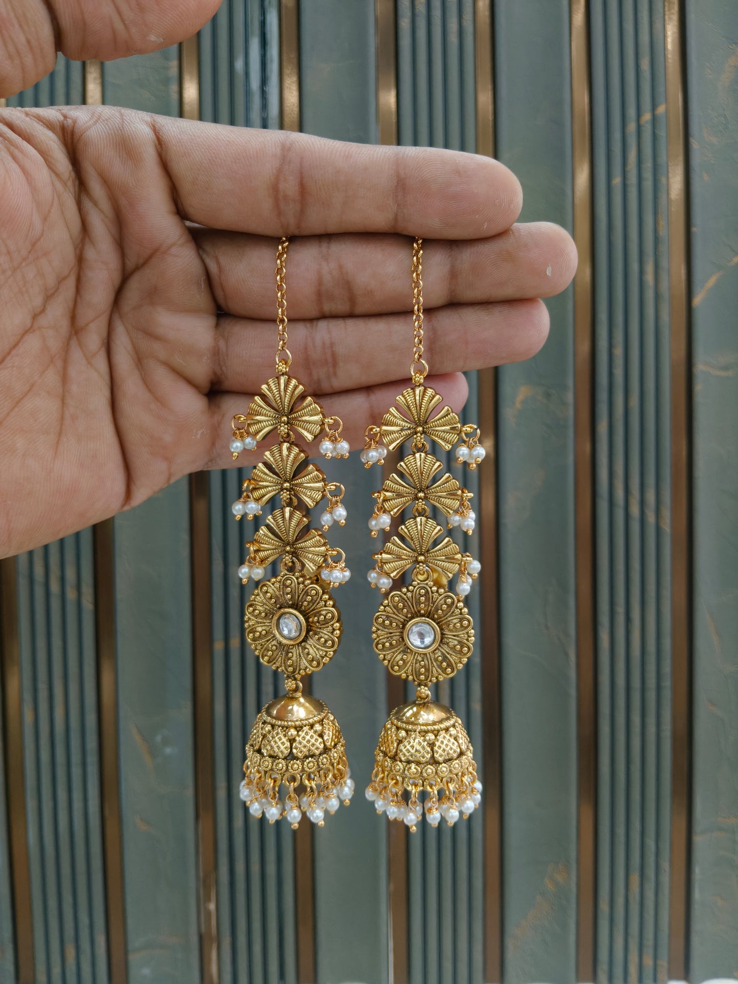 Gold White Polki Jhumki Bollywood Earrings