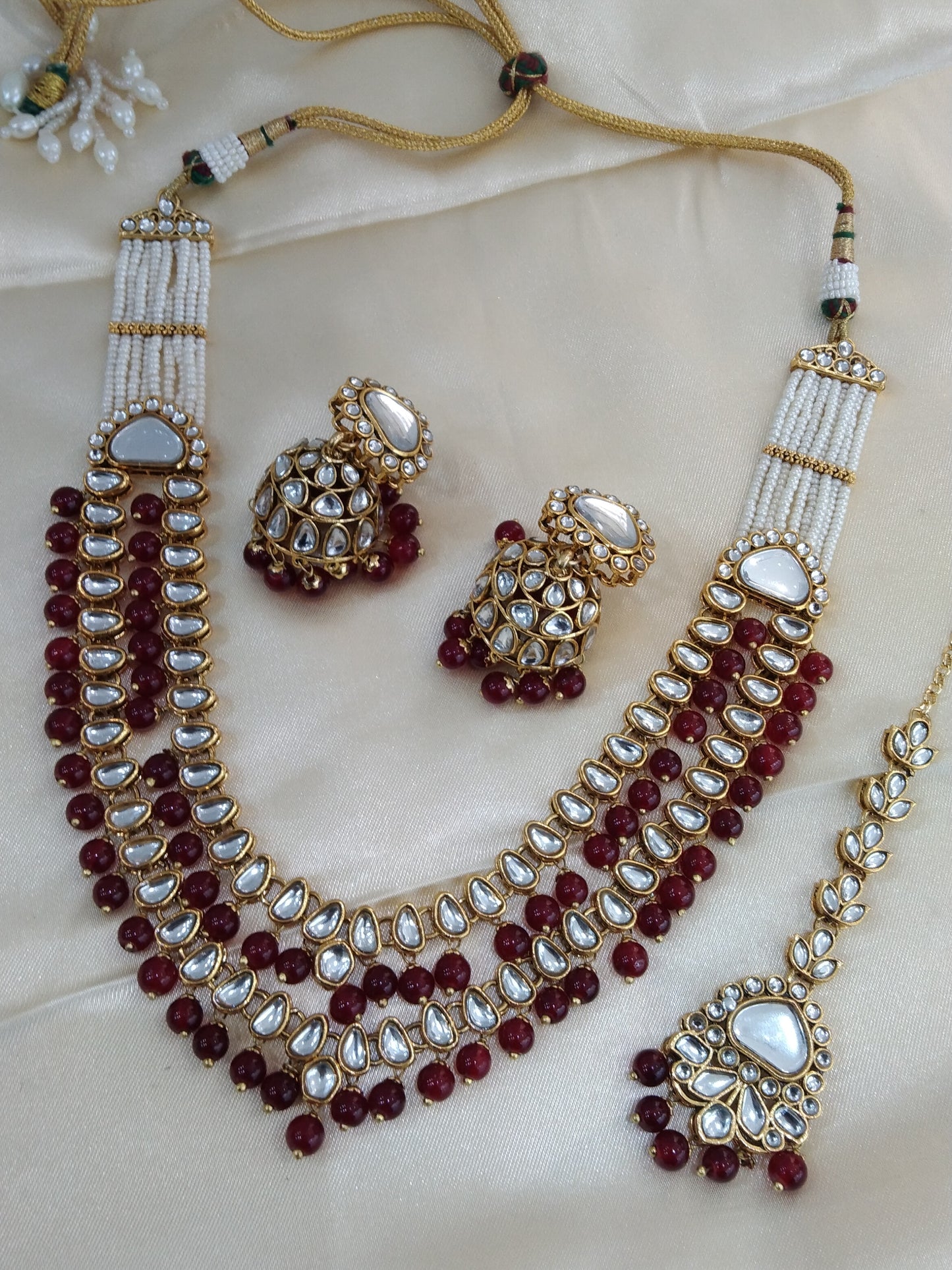 Bansuri Maroon Kundan Layered Necklace Jewellery Set