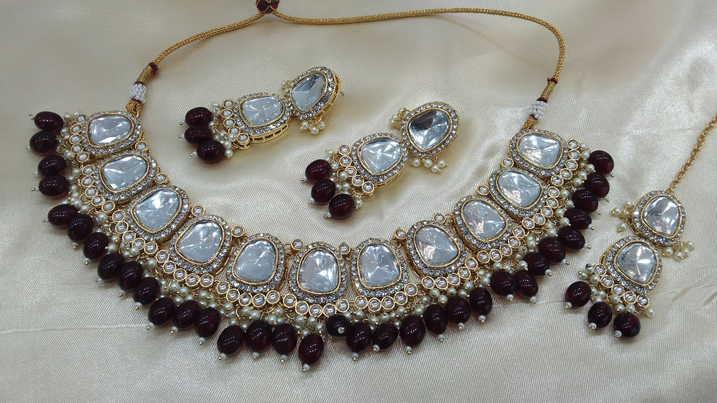 Dahila Maroon kundan Indian Jewellery Set