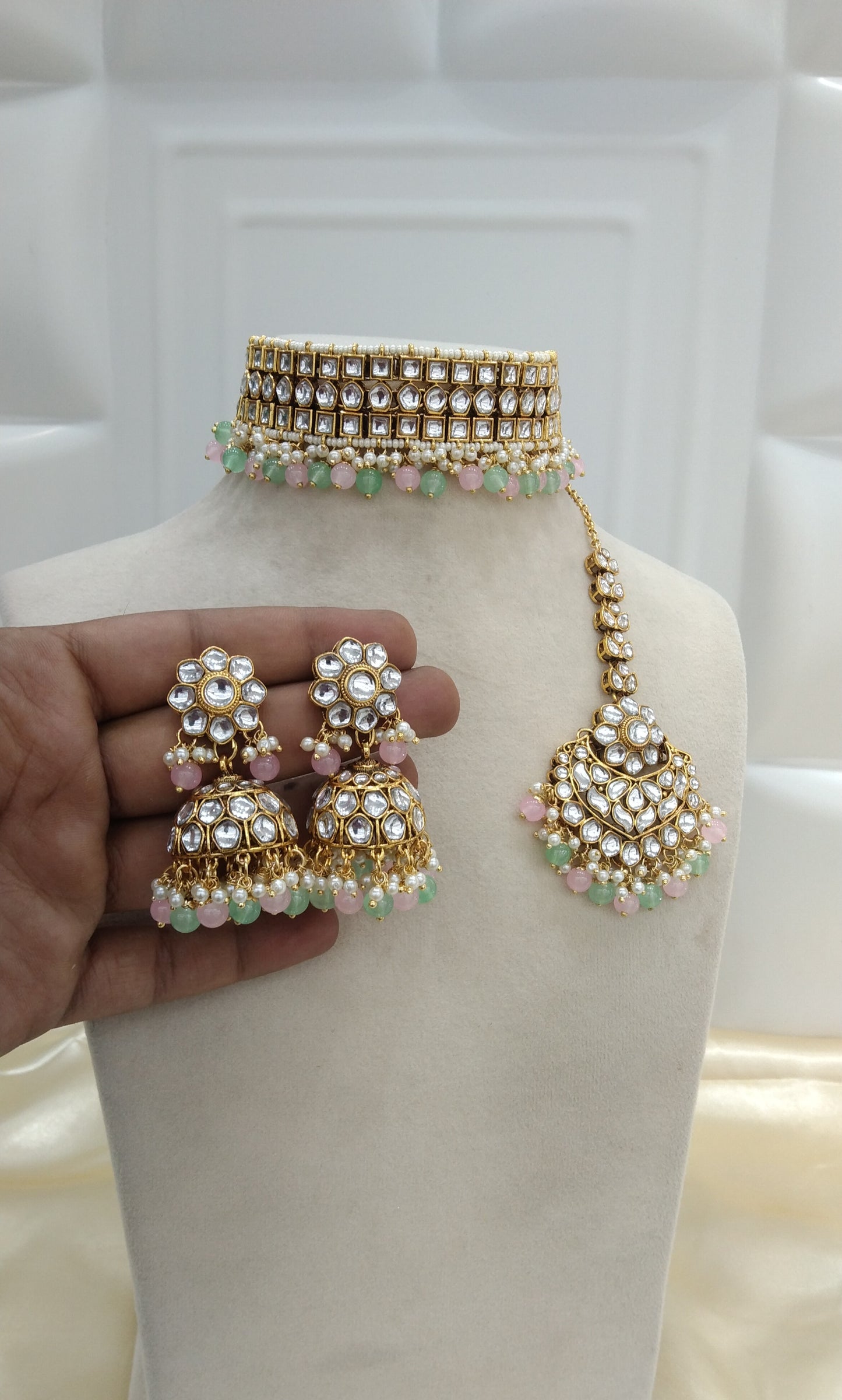 Divya Pista pink kundan Indian Jewellery Set
