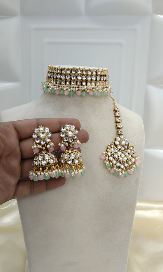 Divya Pista pink kundan Indian Jewellery Set