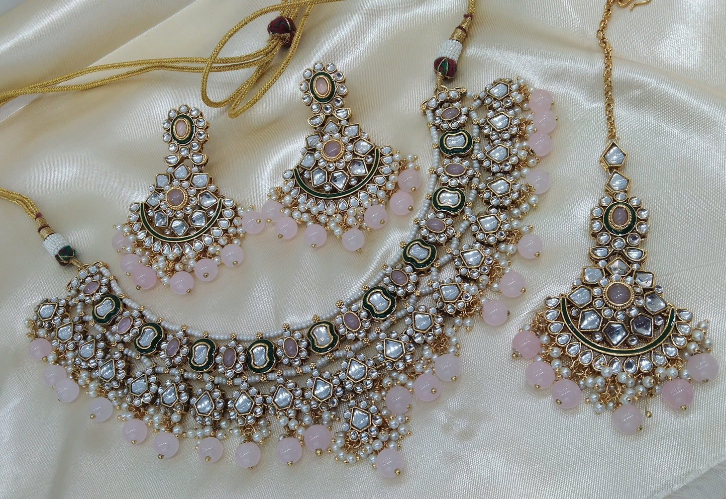 Divyasri Baby pink kundan Indian Jewellery Set