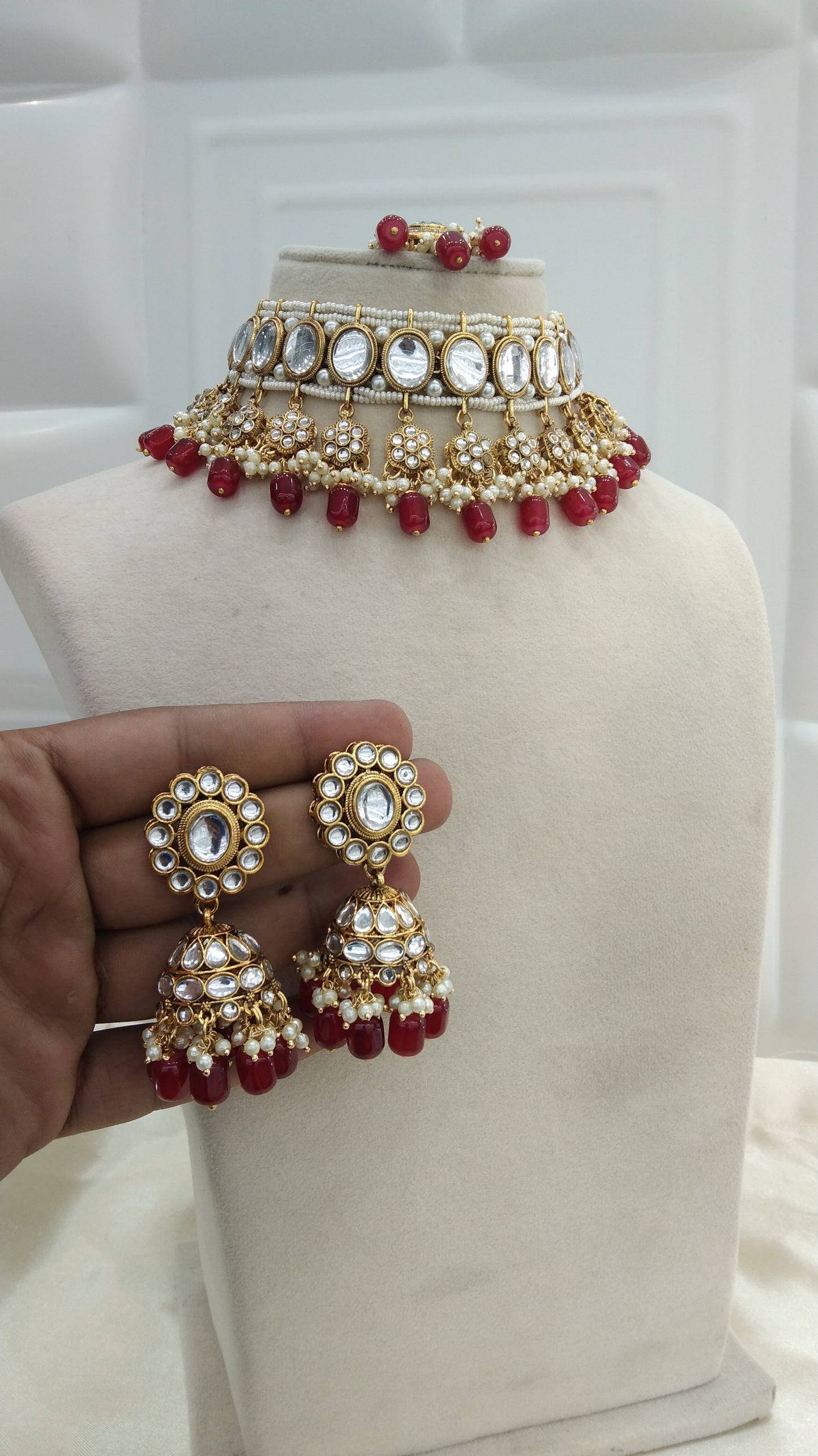 Gauri Maroon kundan Indian Choker Jewellery Set