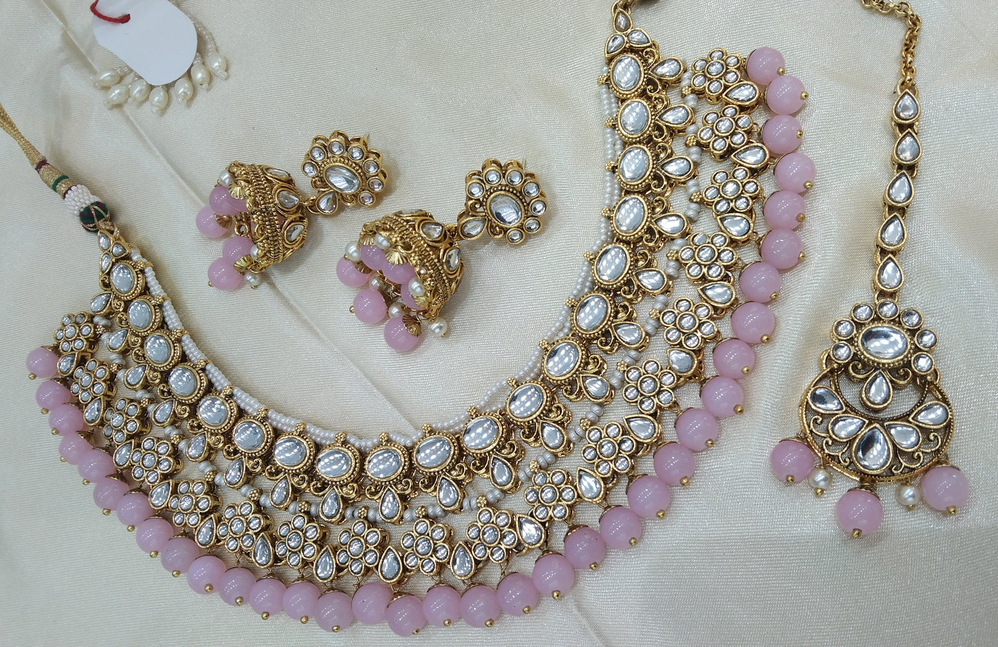 Garry Baby Pink kundan Indian Necklace Jewellery Set