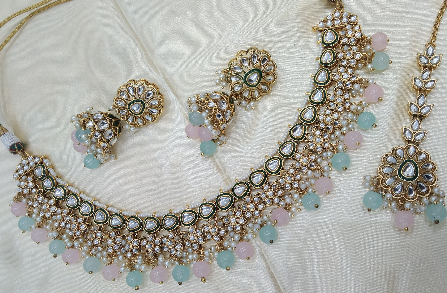 Harry Mint Pink kundan Indian Necklace Jewellery Set