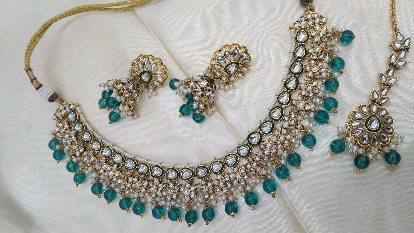 Harry Rama Green kundan Indian Necklace Jewellery Set