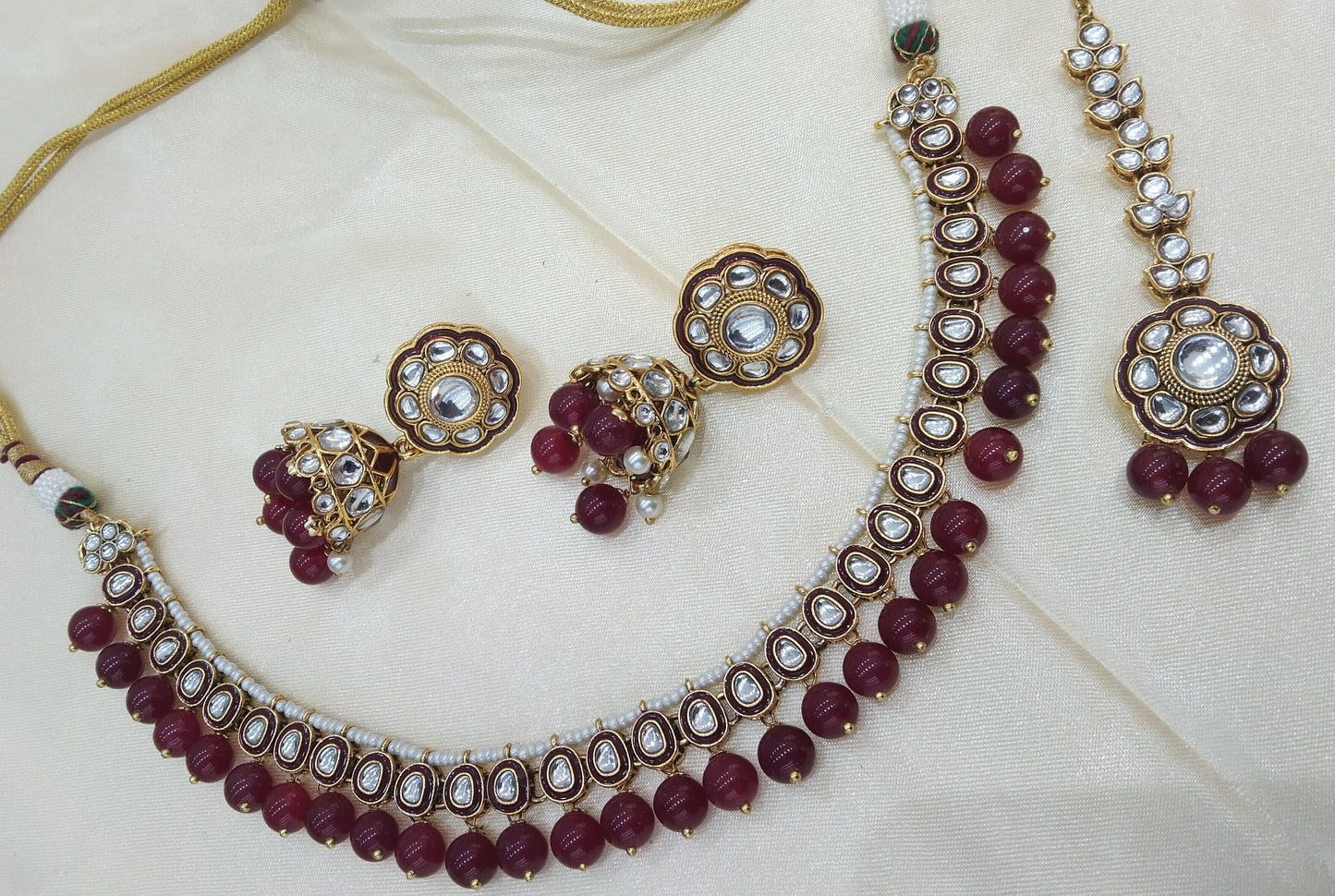 Honey Maroon kundan Indian Necklace Jewellery Set