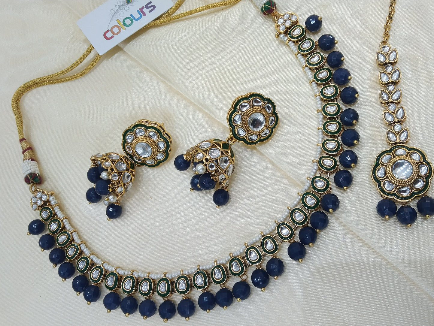 Honey Navy blue kundan Indian Necklace Jewellery Set