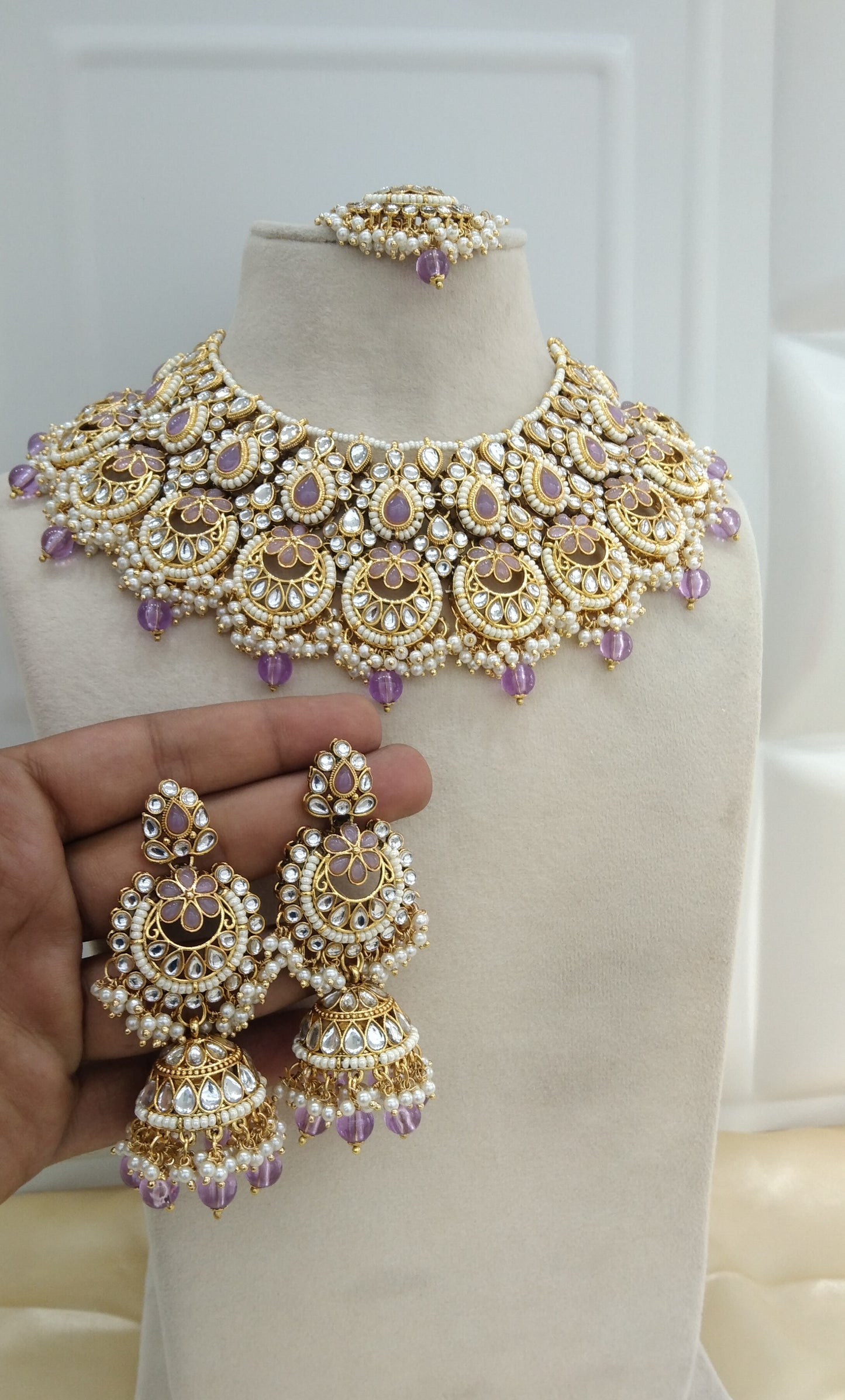 Harpreet Lavender kundan Indian Necklace Jewellery Set