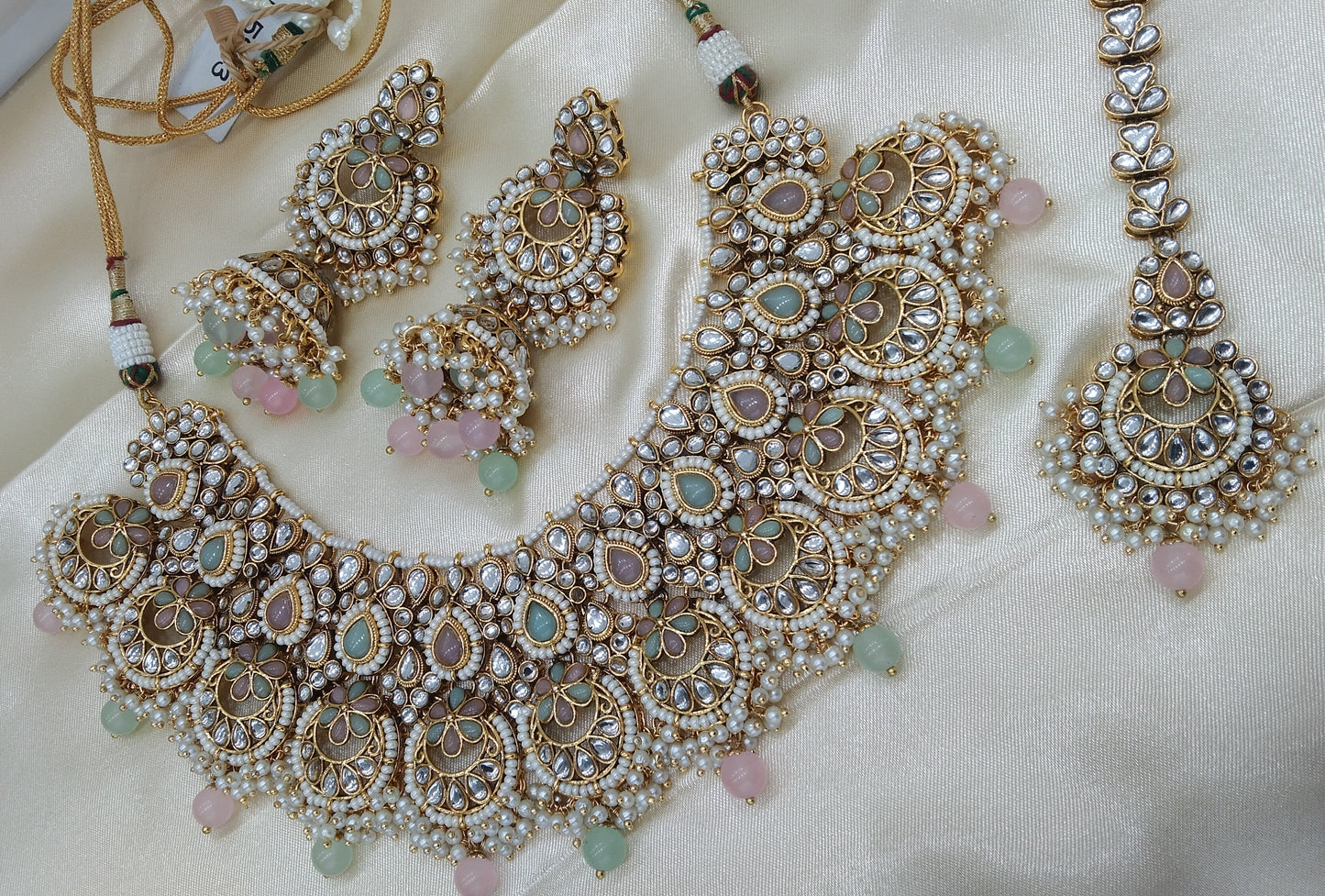Harpreet Mint pink kundan Indian Necklace Jewellery Set