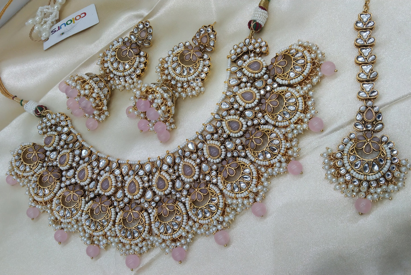 Harpreet Baby Pink kundan Indian Necklace Jewellery Set