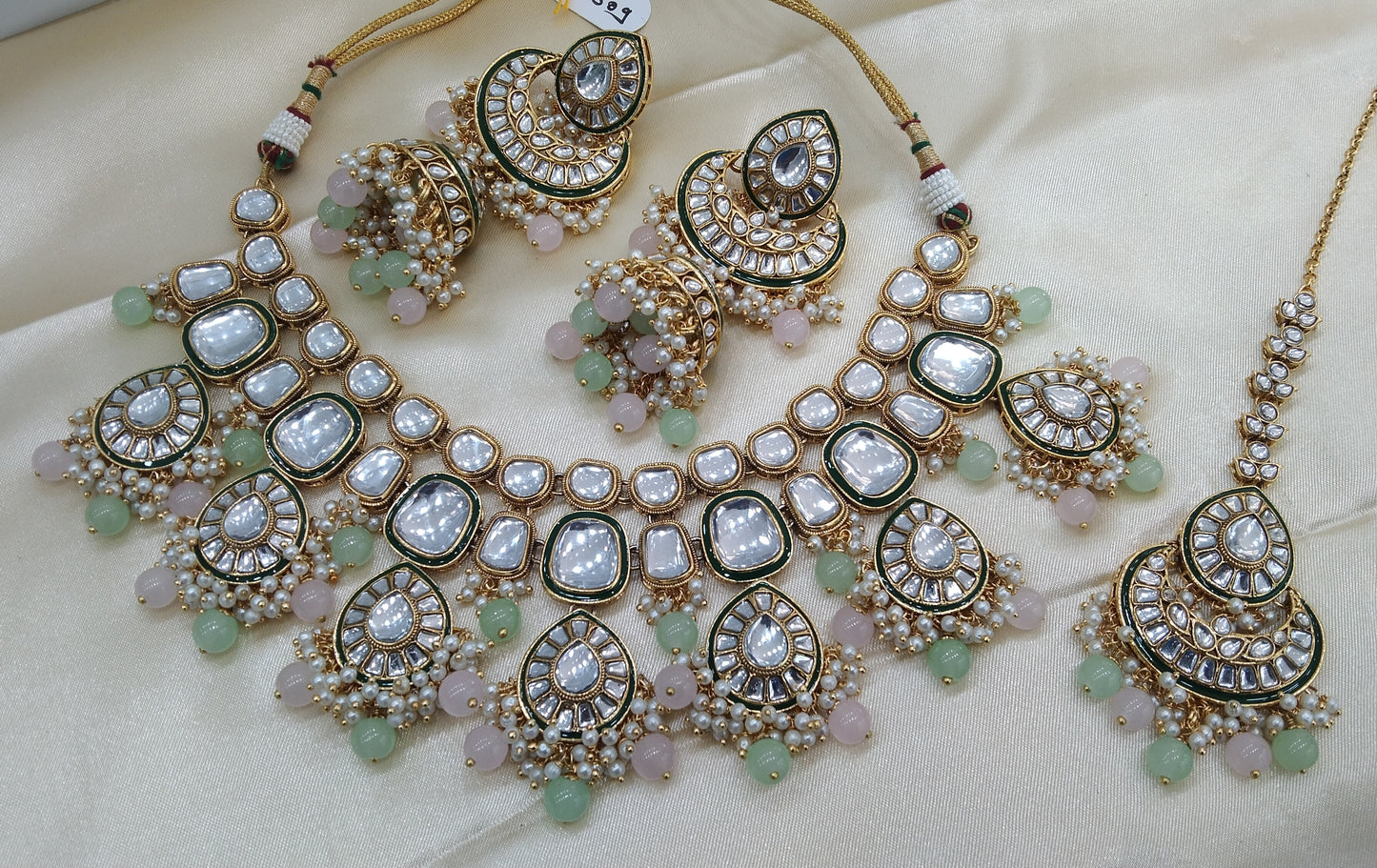 Harry Mint pink kundan Indian Necklace Jewellery Set