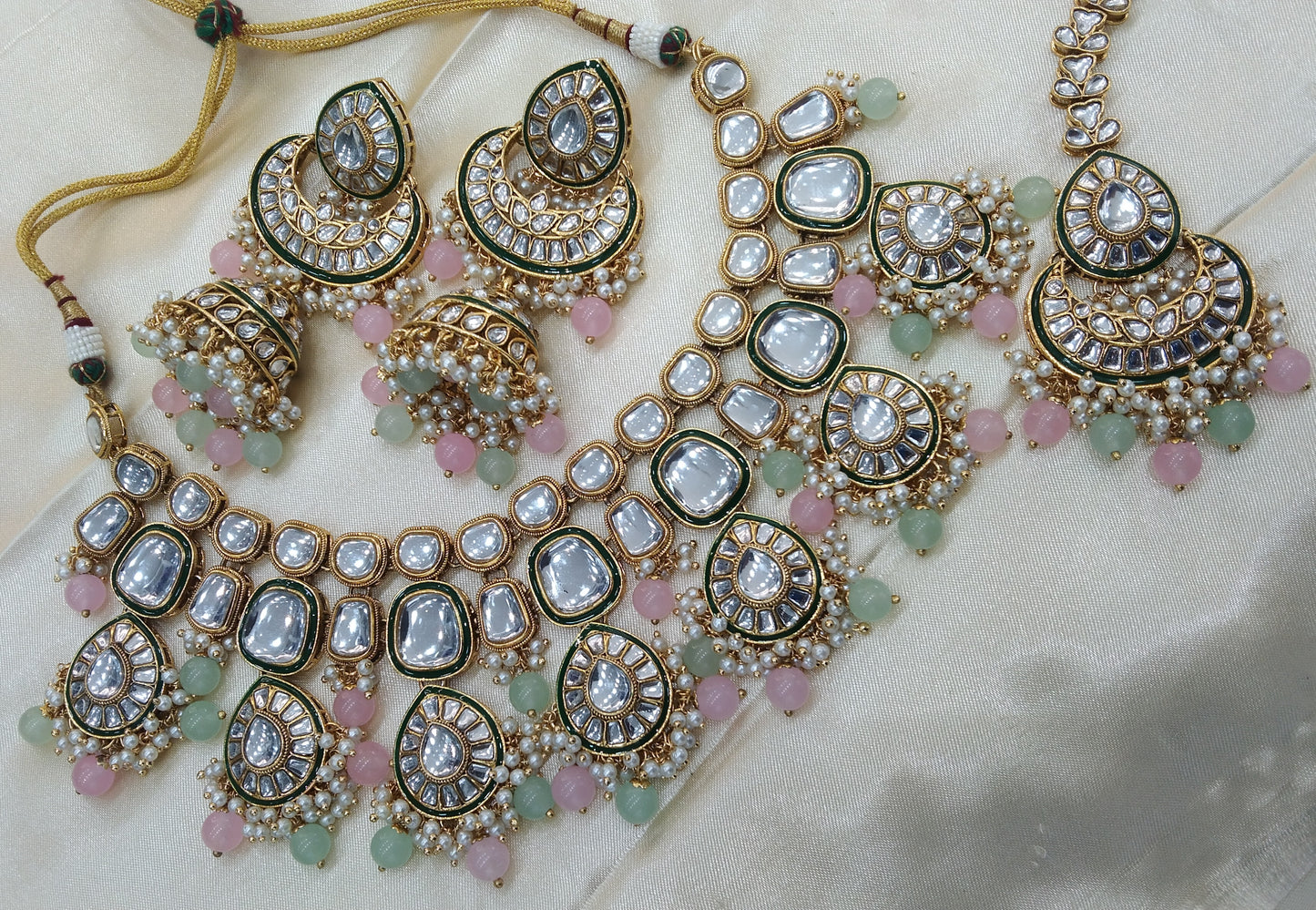 Harry Pista pink kundan Indian Necklace Jewellery Set