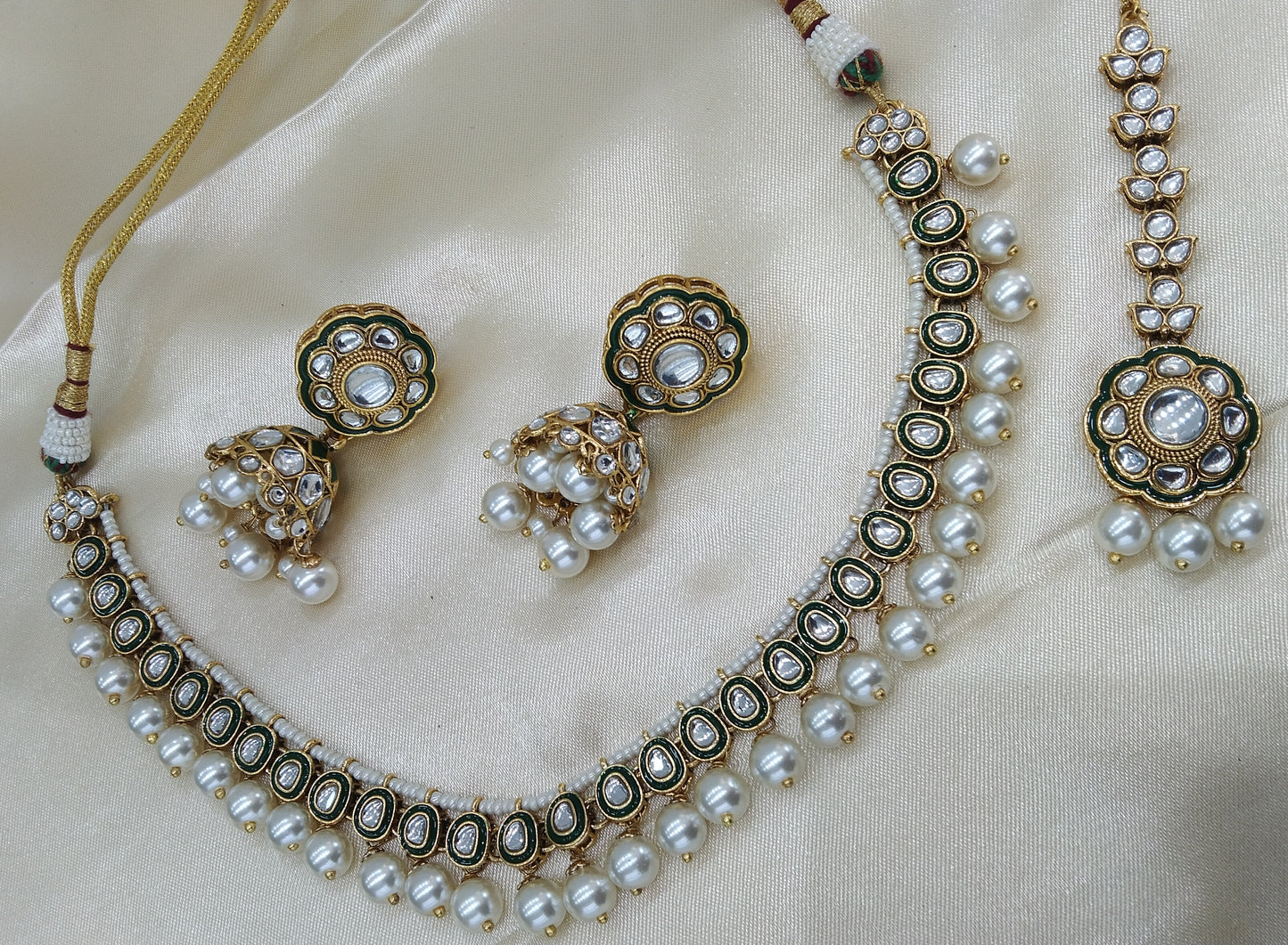 Honey White kundan Indian Necklace Jewellery Set