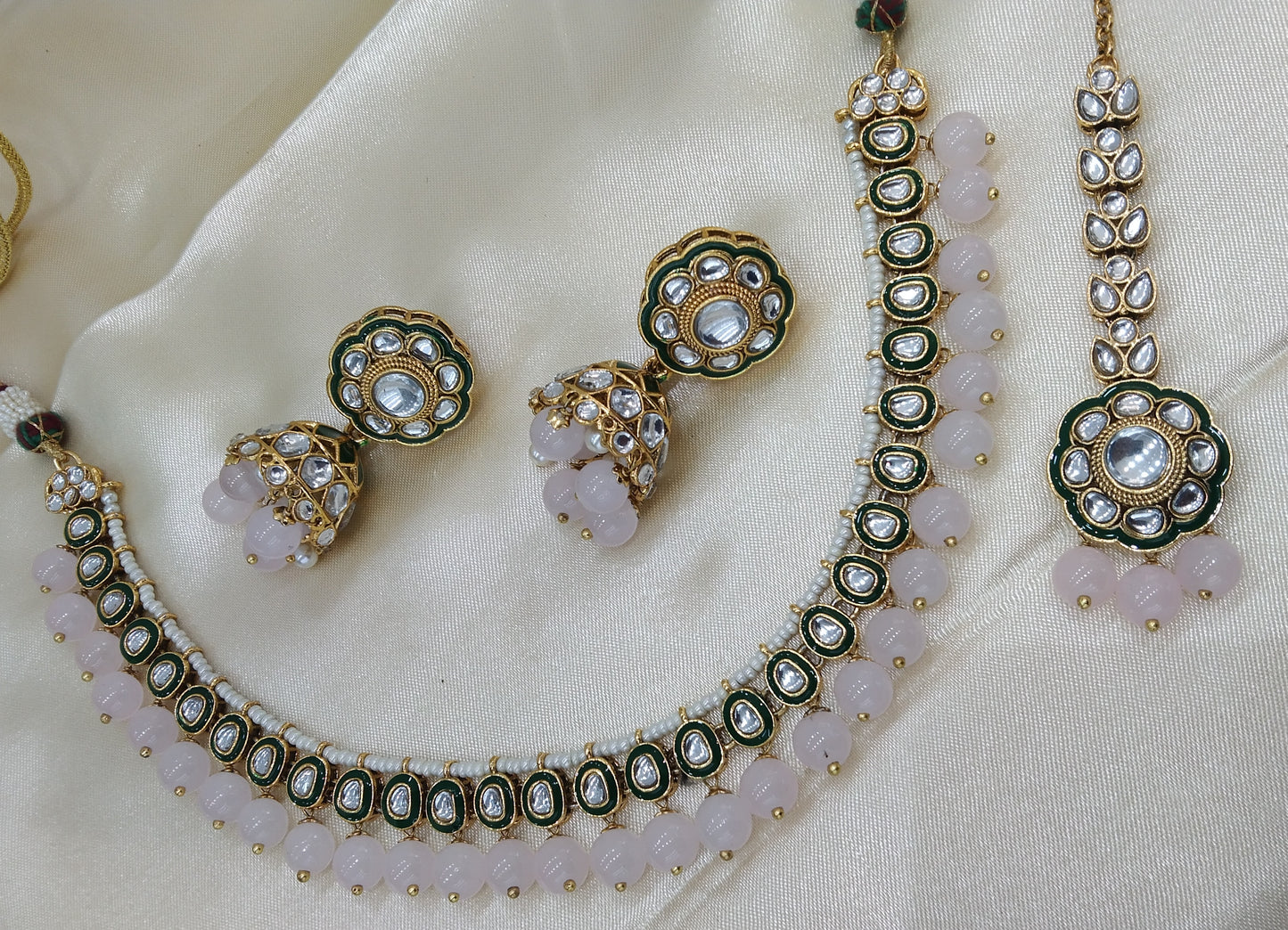 Honey Baby pink kundan Indian Necklace Jewellery Set