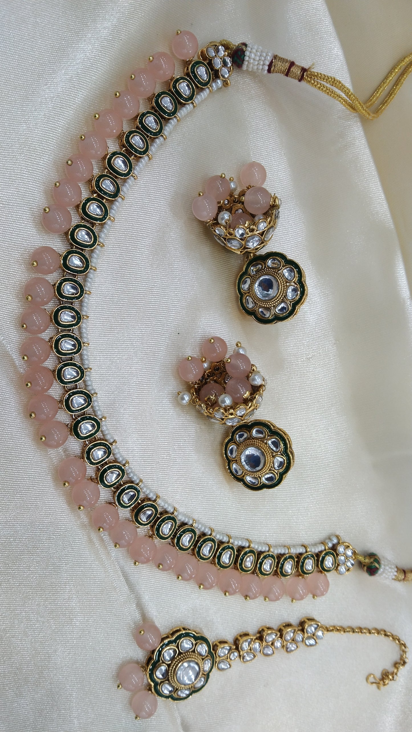 Honey Peach kundan Indian Necklace Jewellery Set