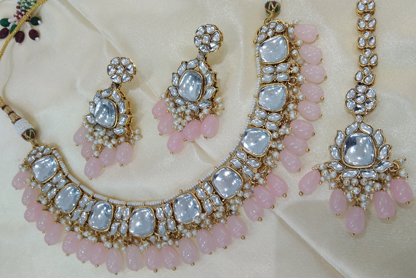 Janvi Baby pink kundan Indian Necklace Jewellery Set