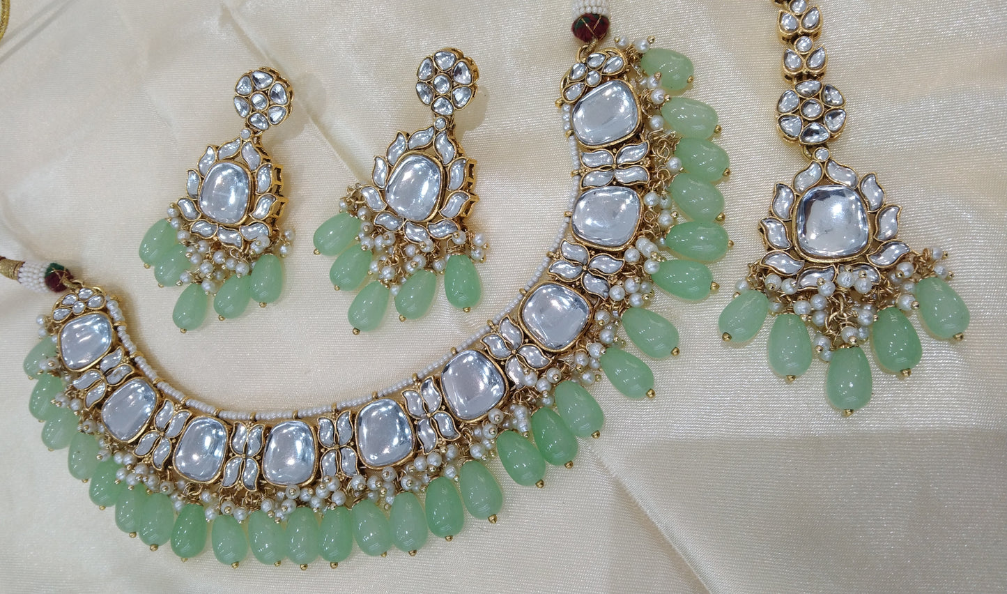 Janvi Pista kundan Indian Necklace Jewellery Set