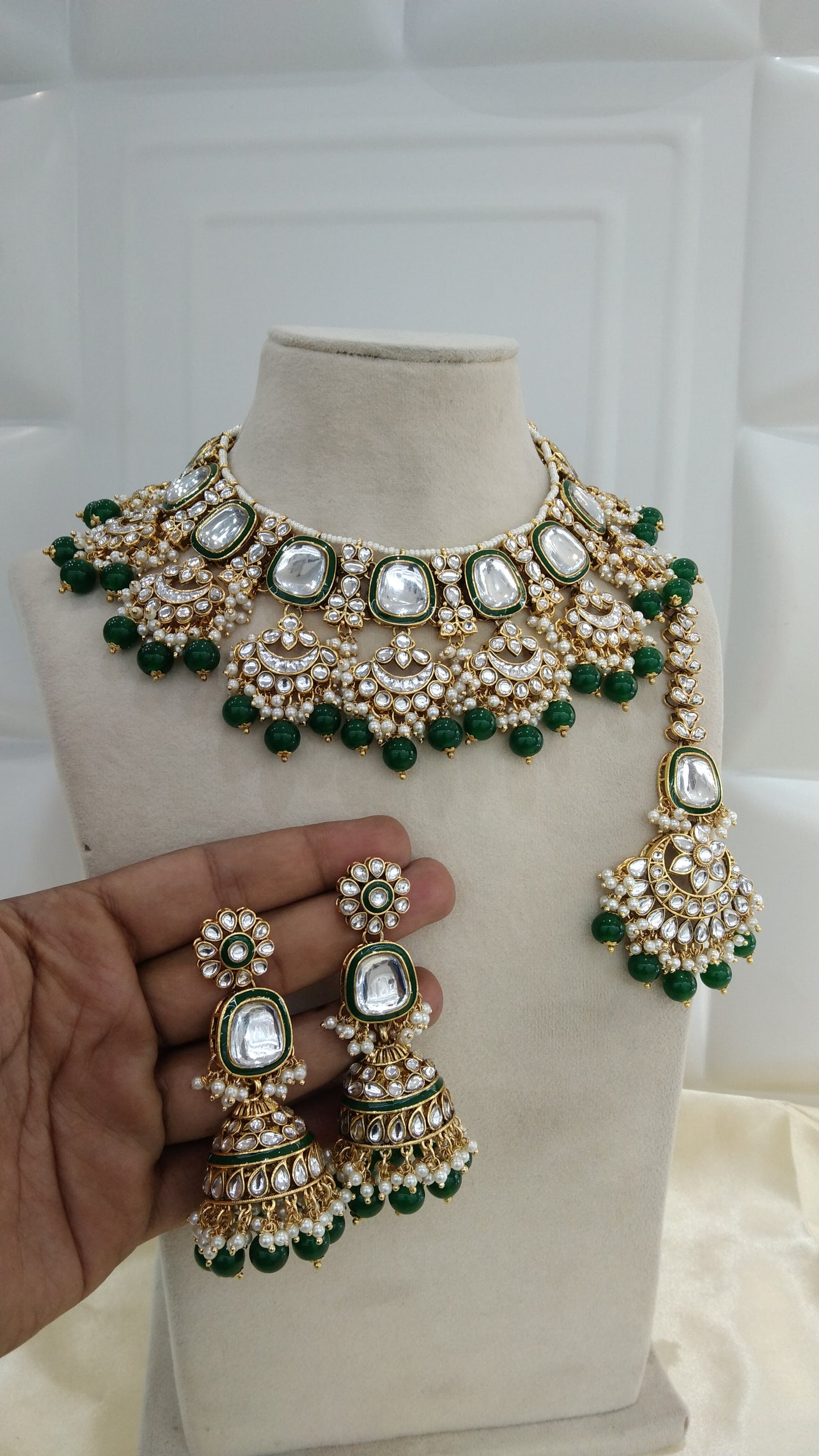 Kirat Green kundan Indian Necklace Jewellery Set