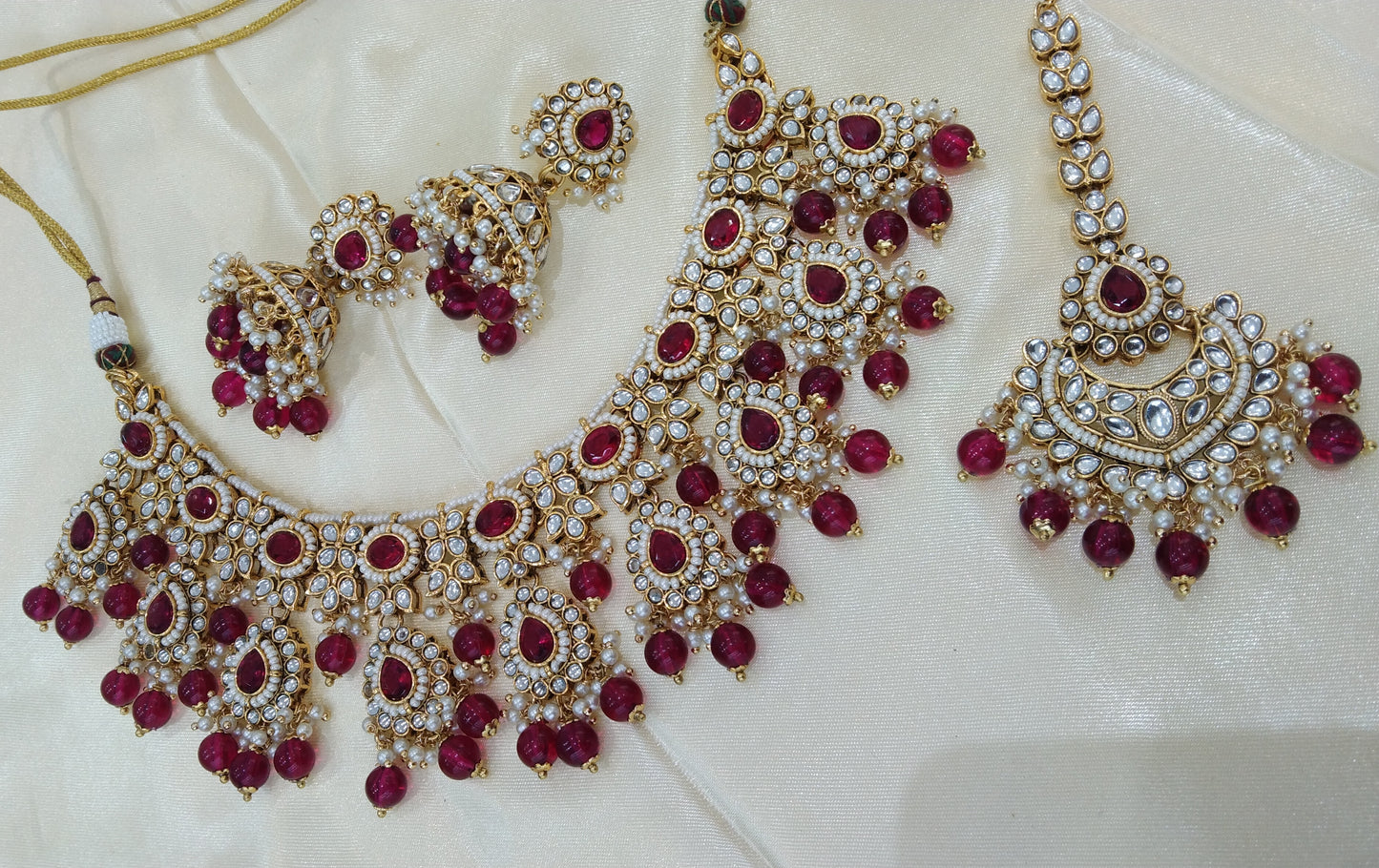 Kirat Maroon kundan Indian Necklace Jewellery Set
