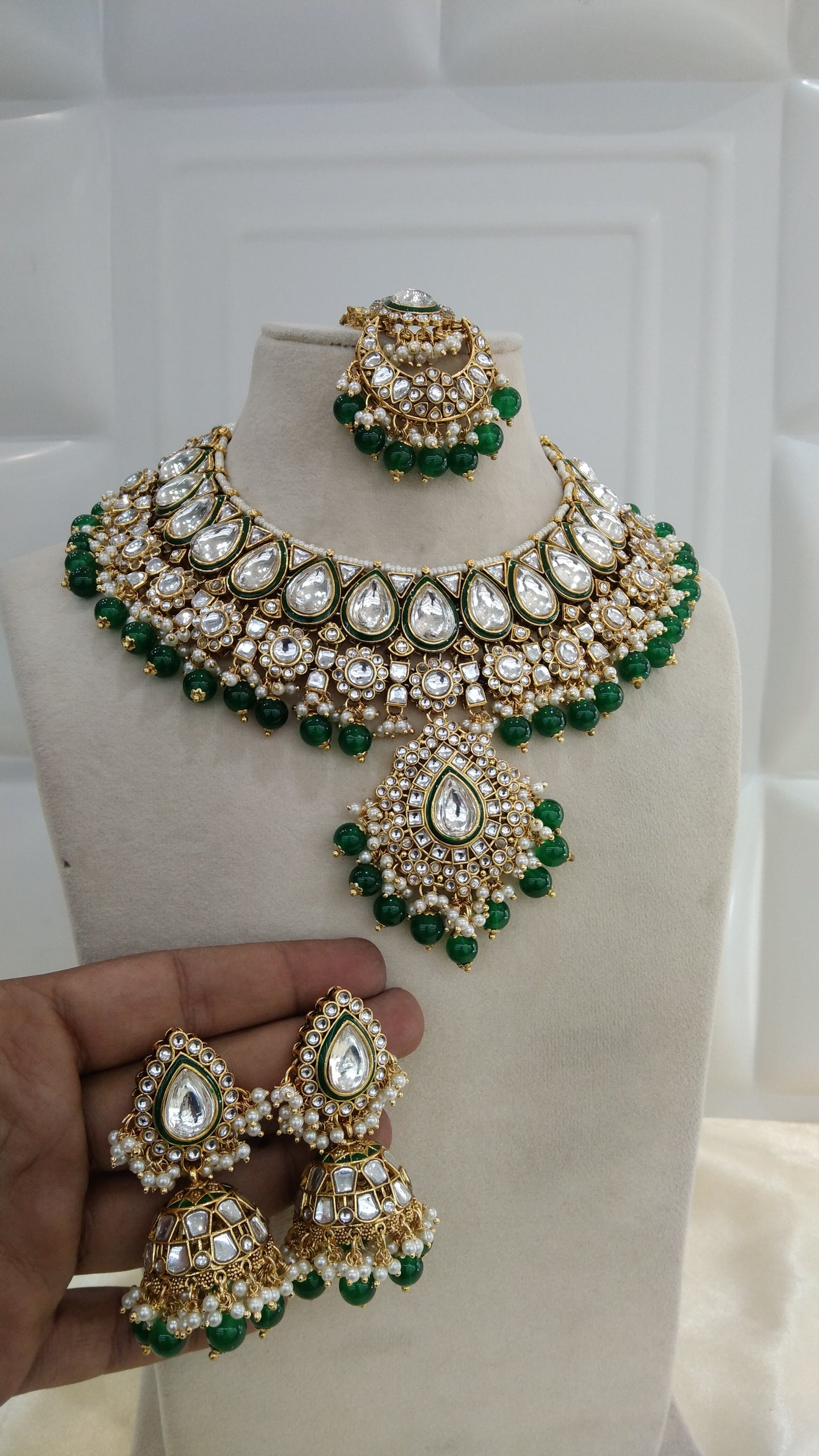 Kiran Green kundan Indian Necklace Jewellery Set
