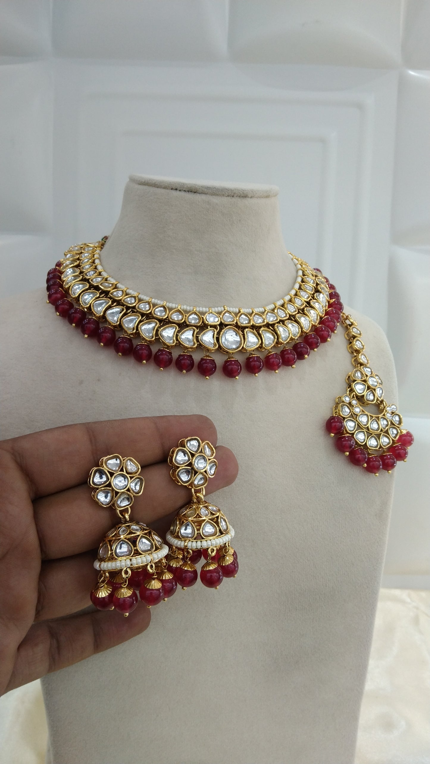 Kevi Maroon kundan Indian Necklace Jewellery Set