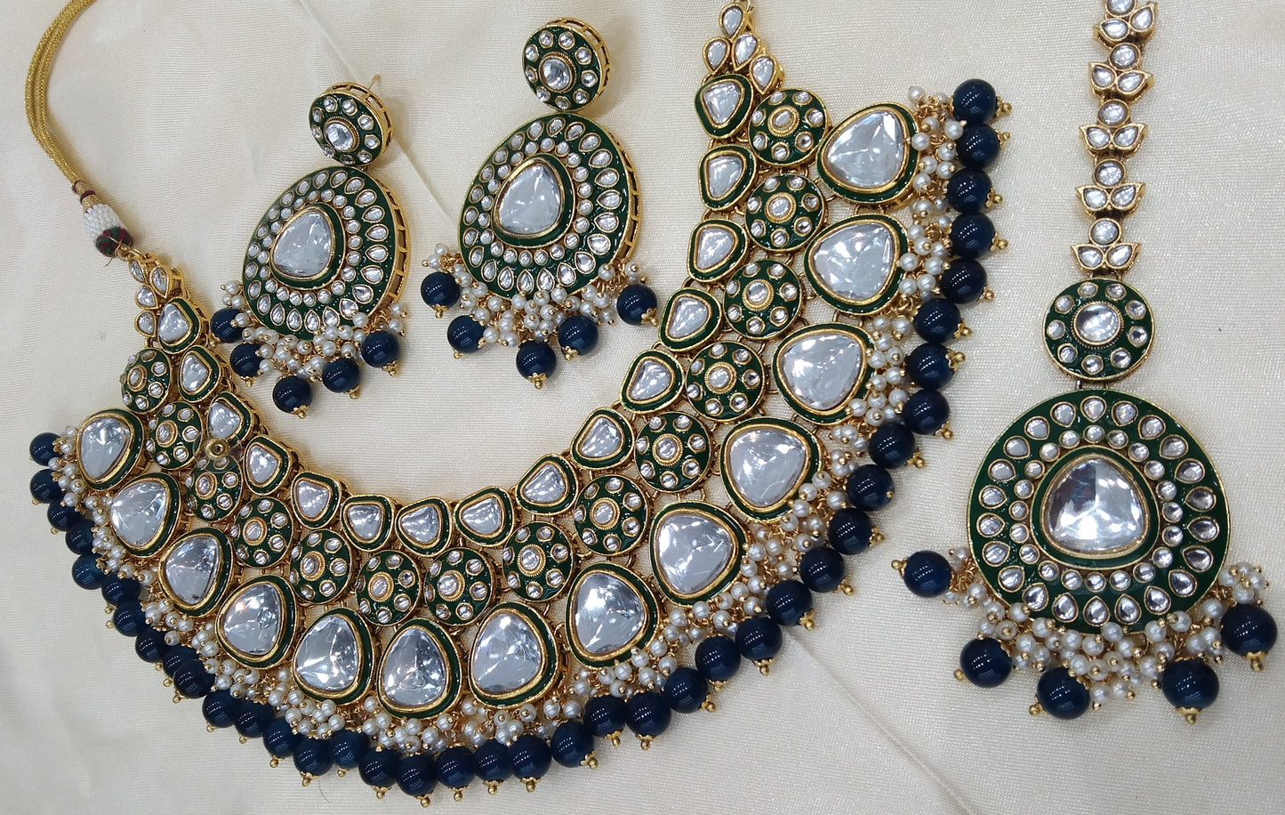 kayna Blue kundan Indian Necklace Jewellery Set