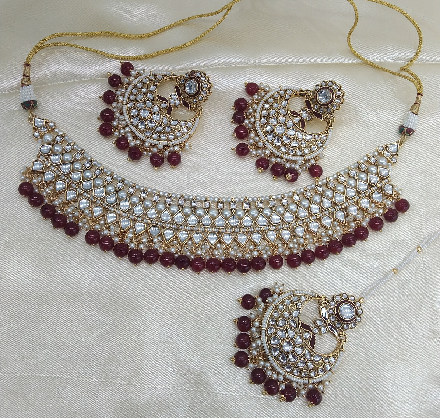 Kusam Maroon kundan Indian Necklace Jewellery Set