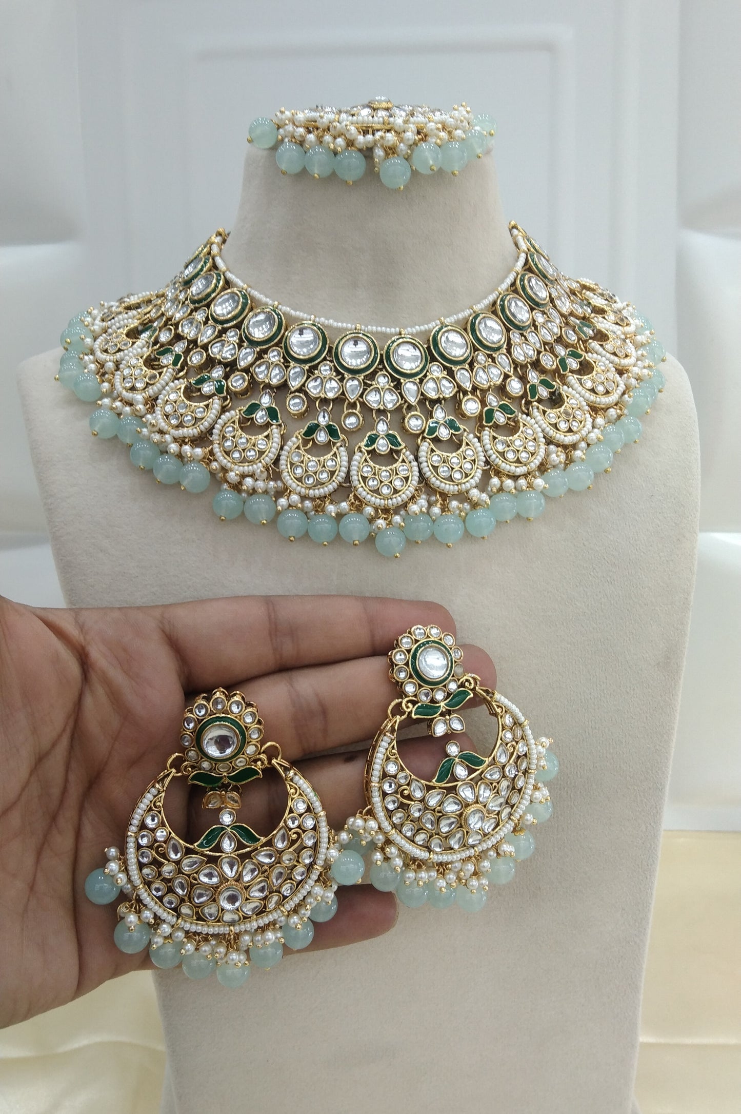 Kusam Sky Blue kundan Indian Necklace Jewellery Set