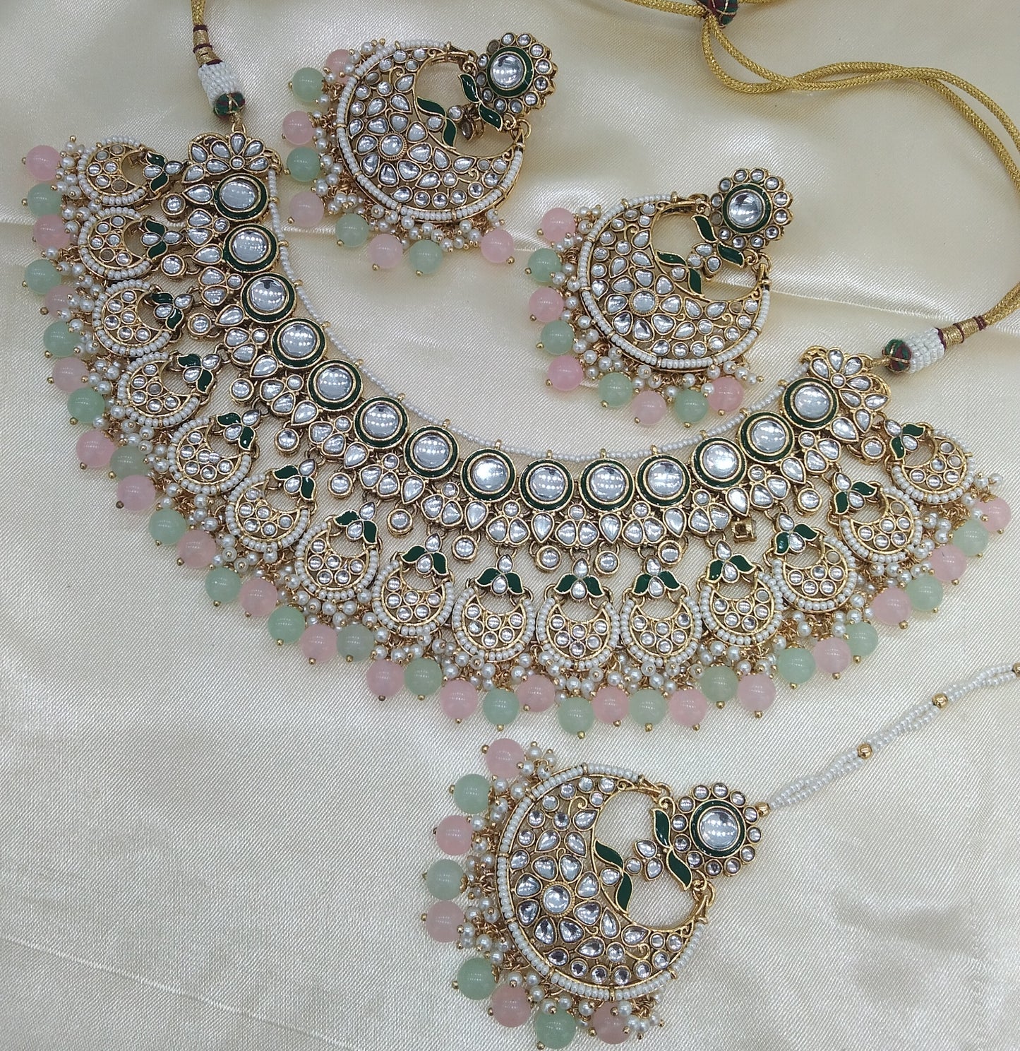 Kusam Pista Pink kundan Indian Necklace Jewellery Set