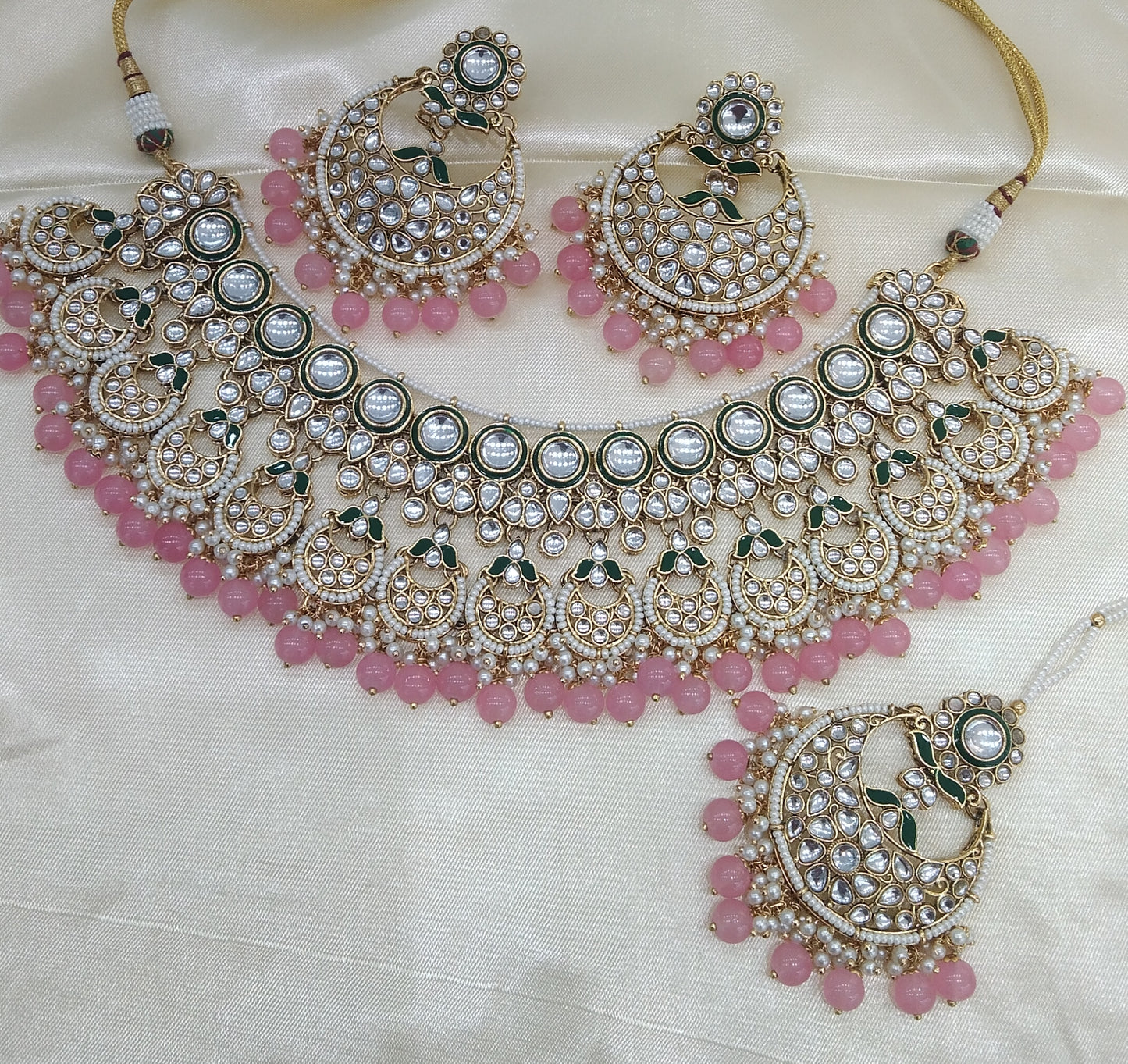 Kusam Pink kundan Indian Necklace Jewellery Set