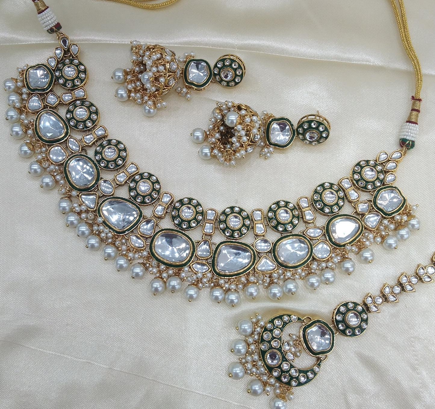 Keri White kundan Indian Necklace Jewellery Set