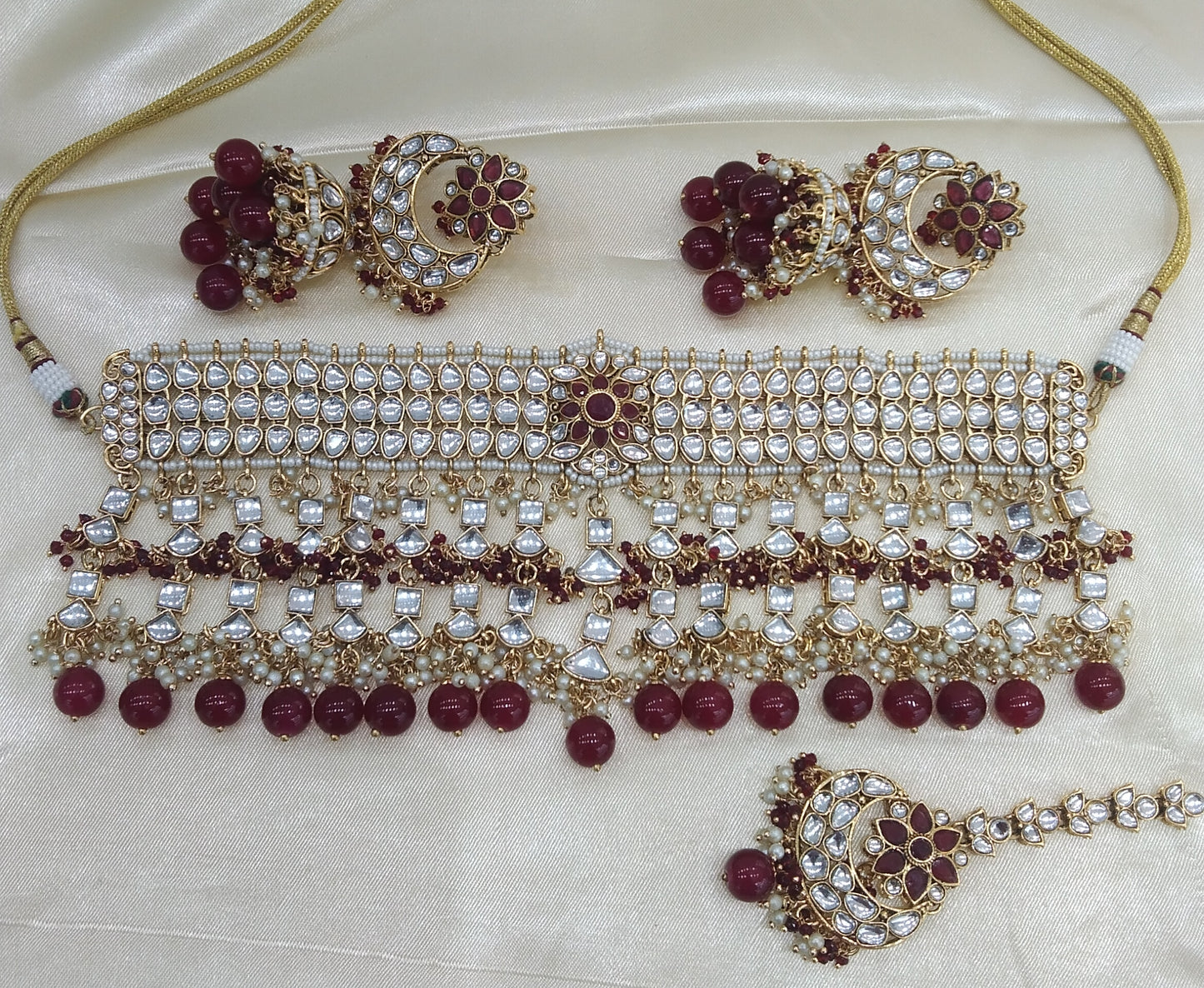 Kashmir Maroon kundan Indian Choker Jewellery Set