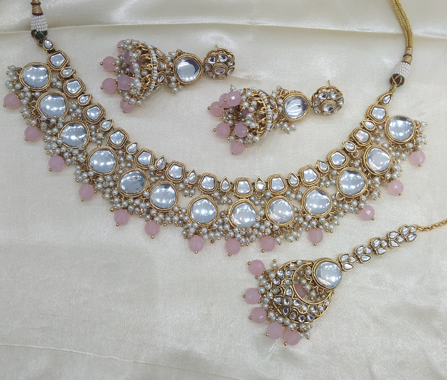 Lavi Baby Pink kundan Indian Necklace Jewellery Set