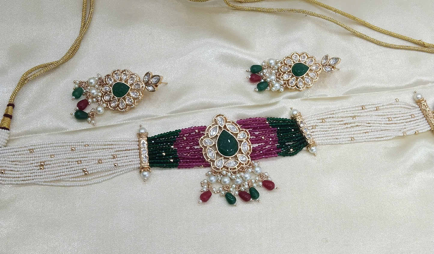 Navi Ruby Green kundan Indian Choker Jewellery Set