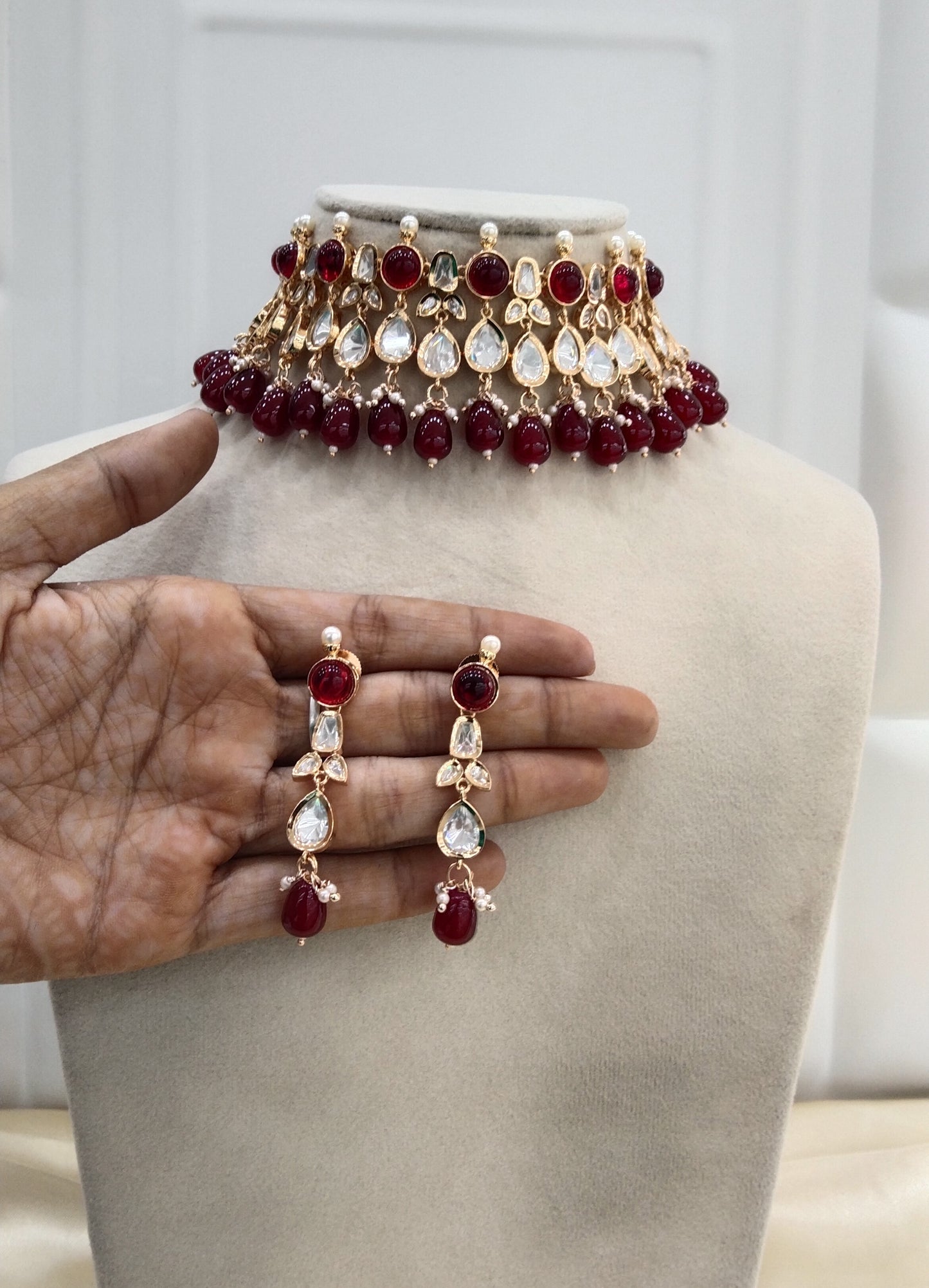 Naina Maroon kundan Indian Choker Jewellery Set