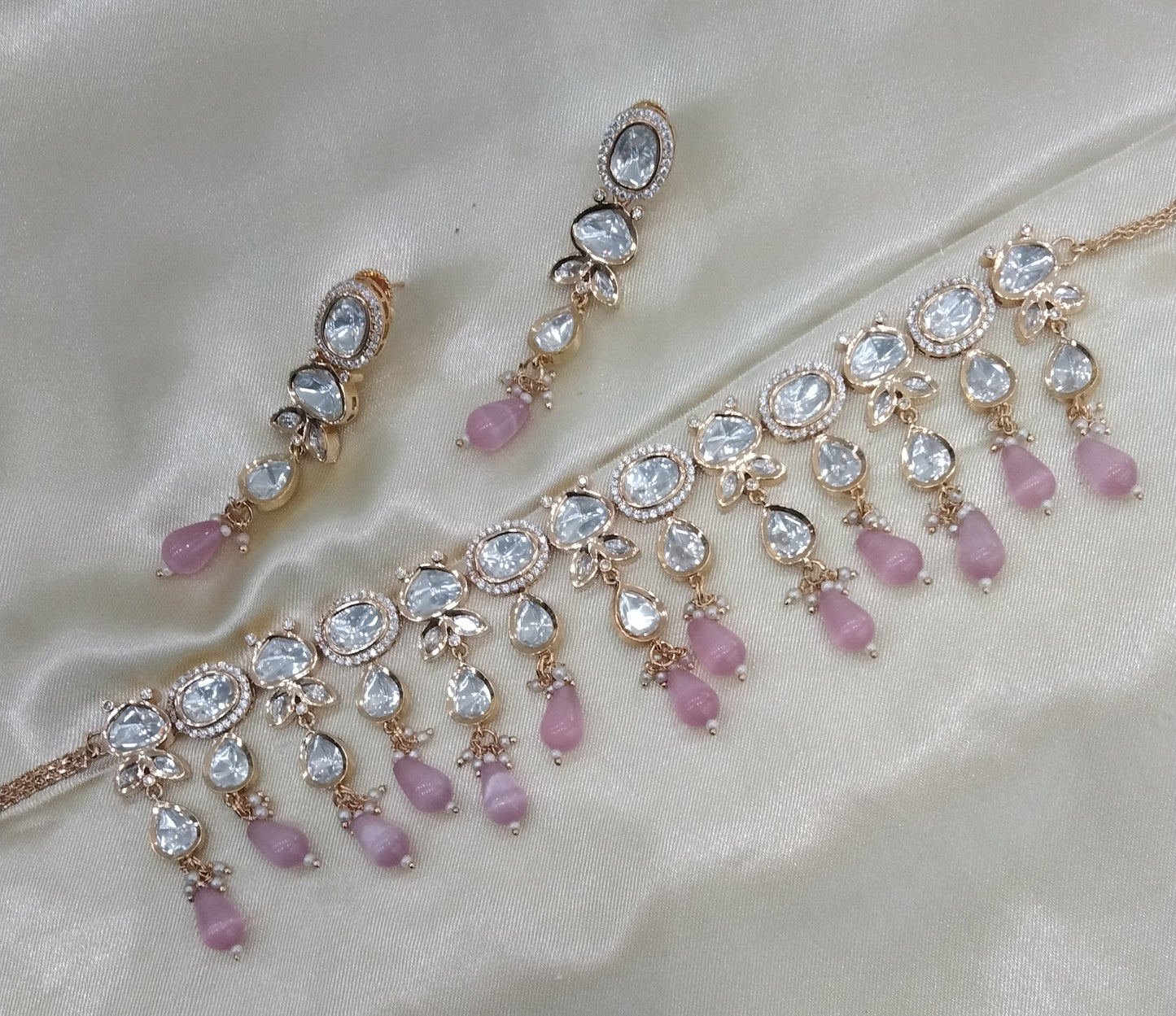 Naina Baby Pink kundan Indian Choker  Jewellery Set