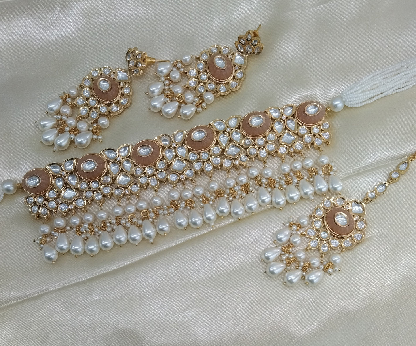 Neeru Peach kundan Indian Choker Jewellery Set