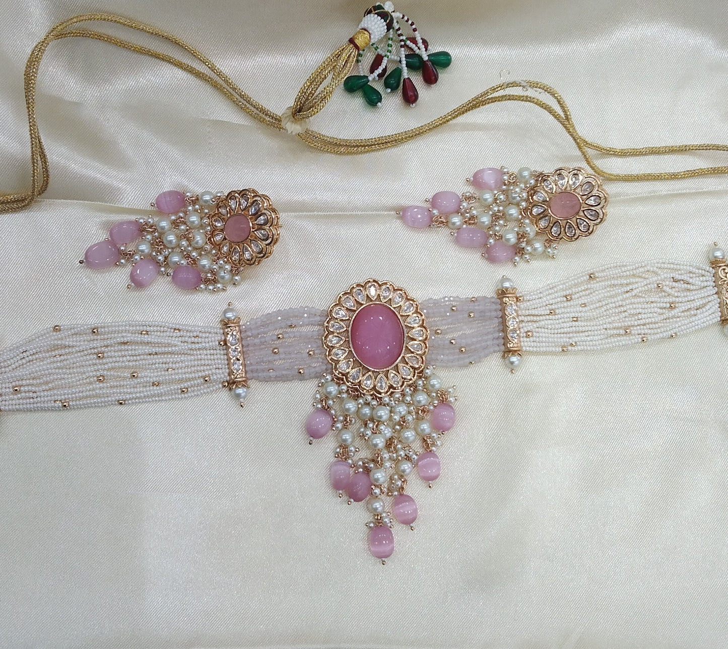 Nikk Baby Pink kundan Indian Choker Jewellery Set