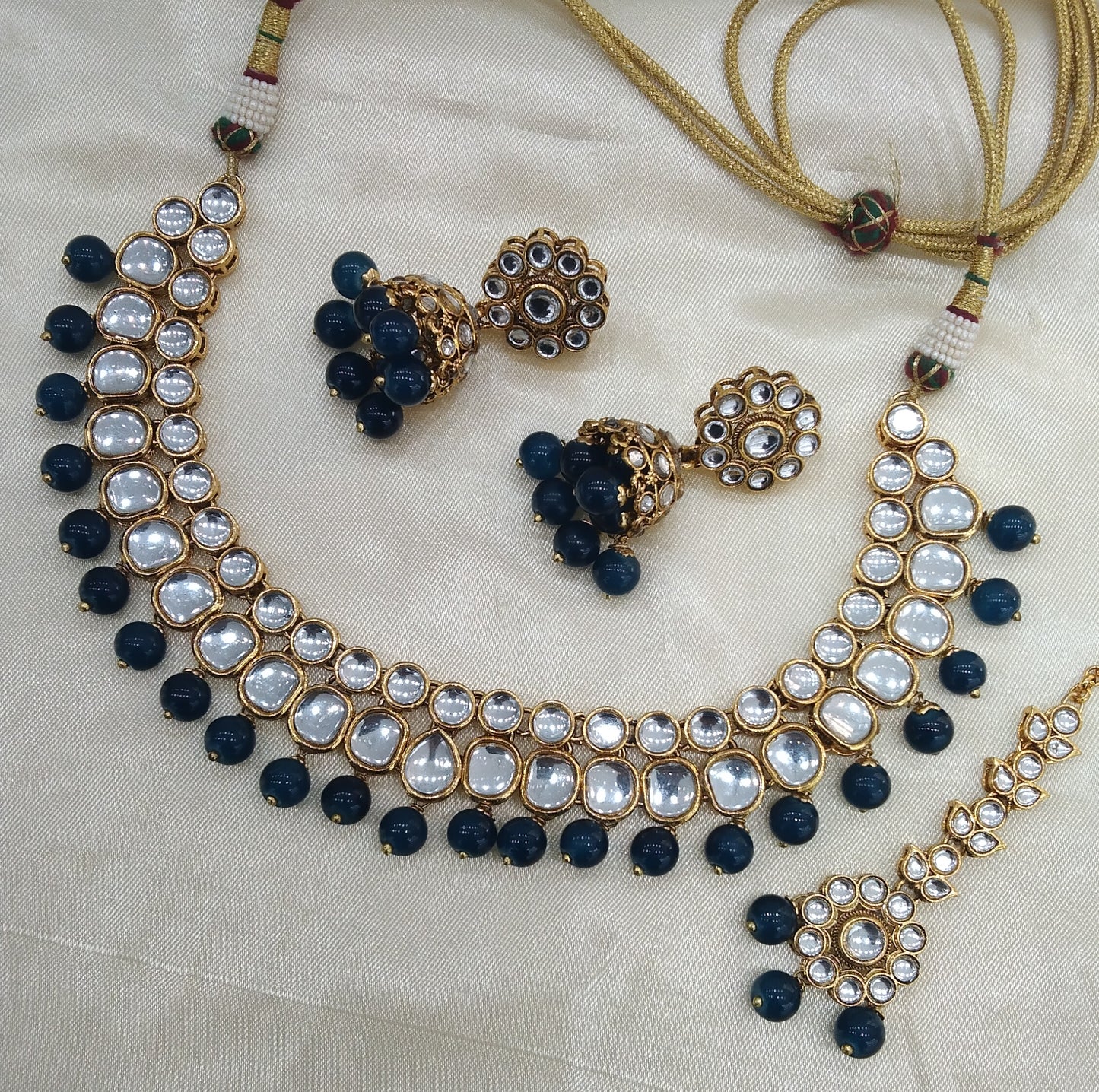 Oma Navy blue kundan Indian Choker Jewellery Set