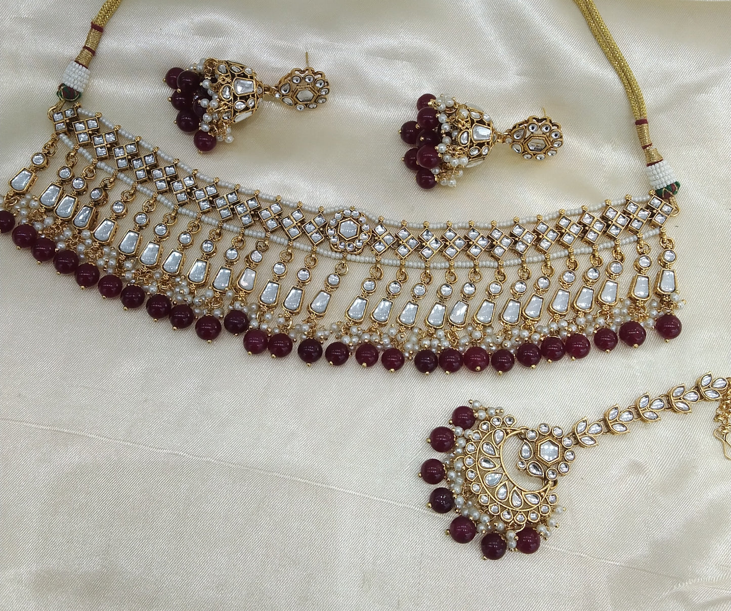 Orignal Maroon kundan Indian Choker Jewellery Set