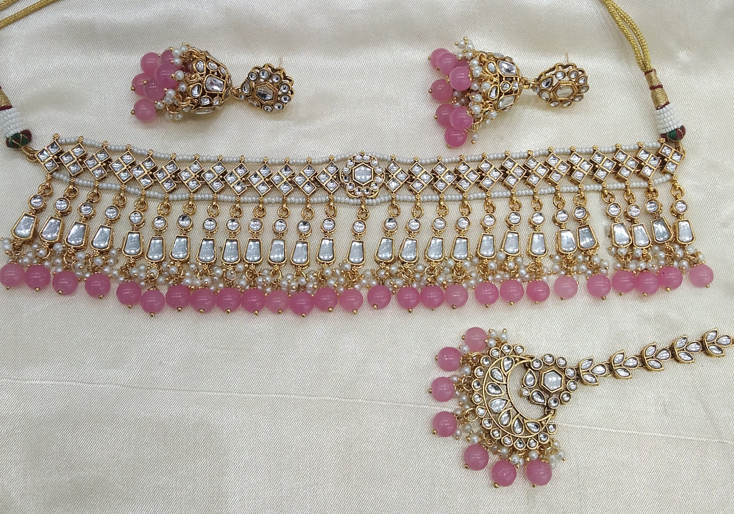 Orignal Pink kundan Indian Choker Jewellery Set