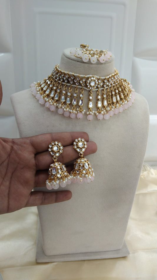 Rolls Pink Kundan Choker Jewellery Set
