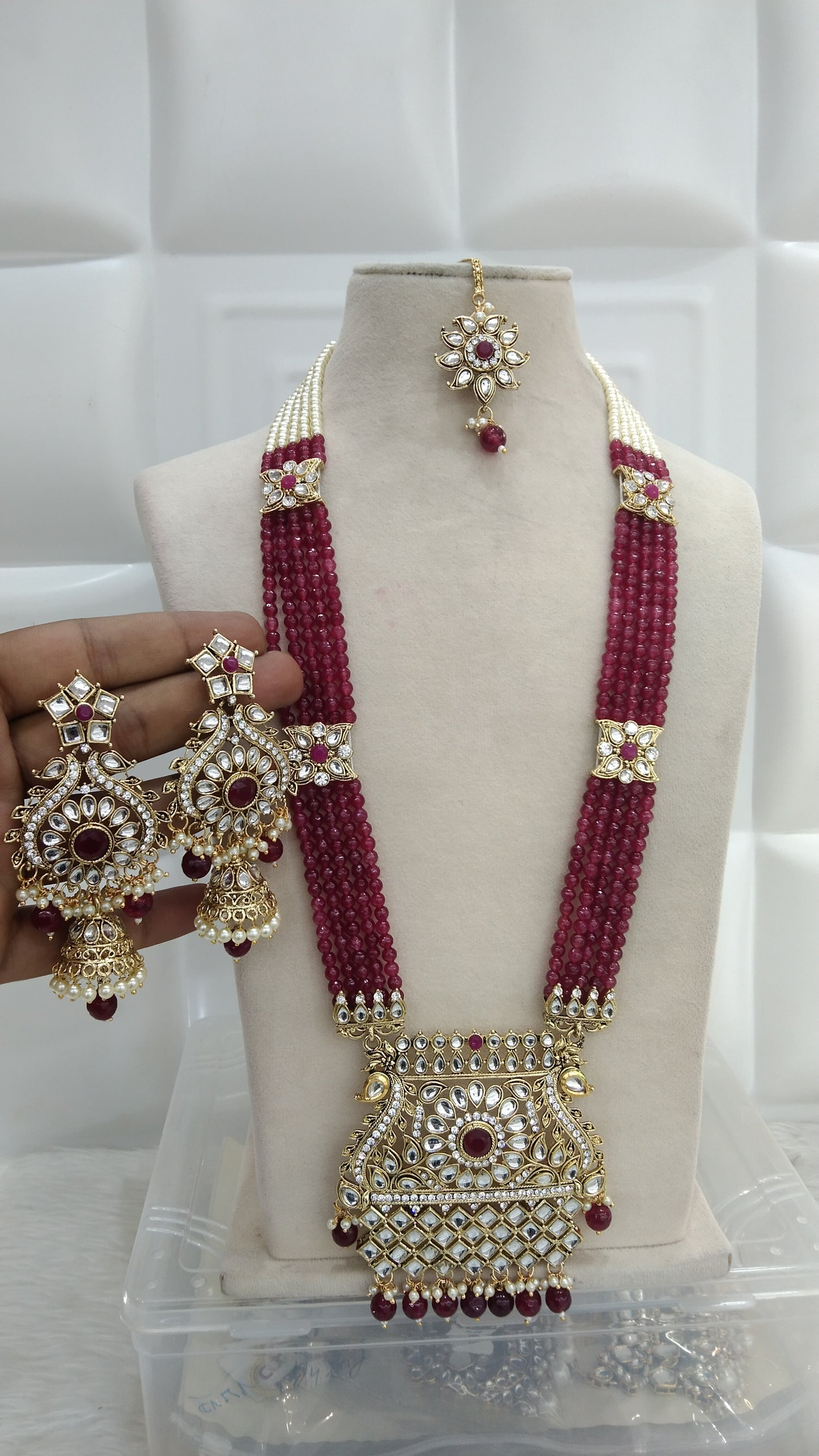 Maroon Rani Haar Indian Jewelry Set