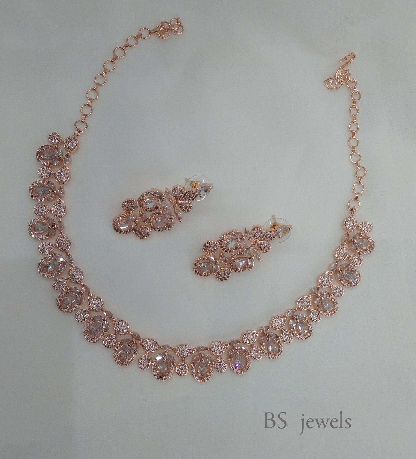 Rose Gold American Diamond Ad Riverside Necklace Set