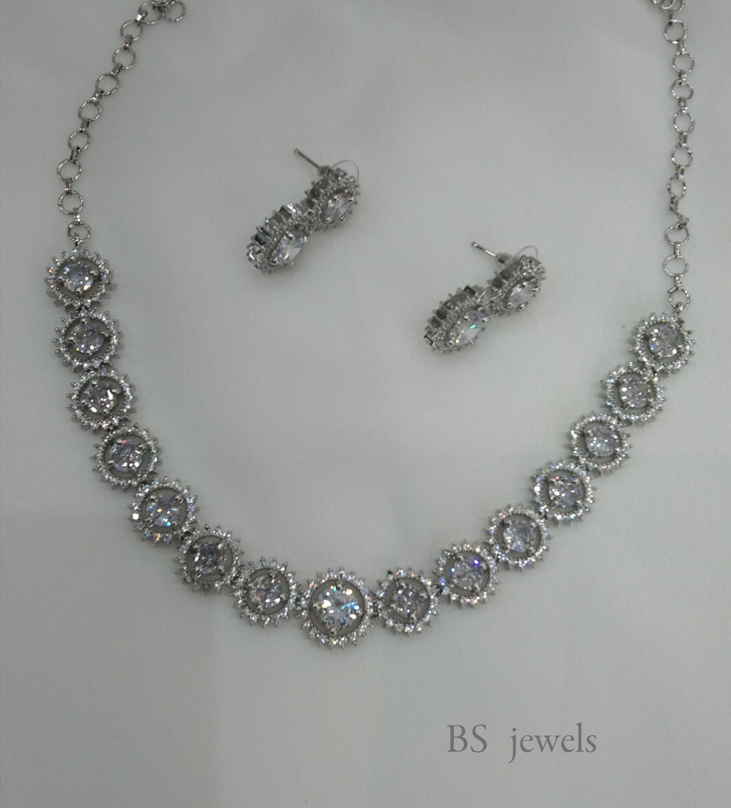 Silver American Diamond Ad Sheet Necklace Set