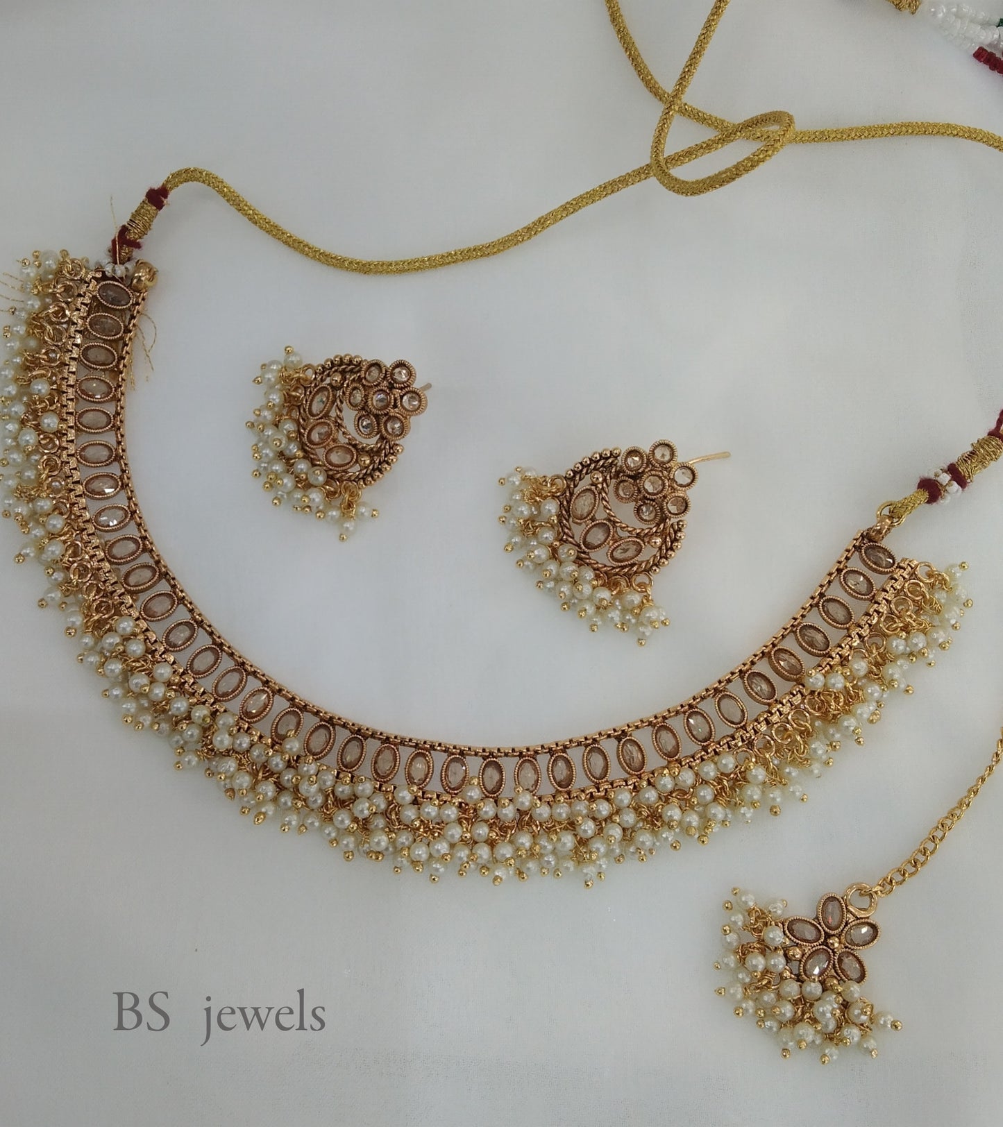 Polki Gold Necklace Jewelry challa Set