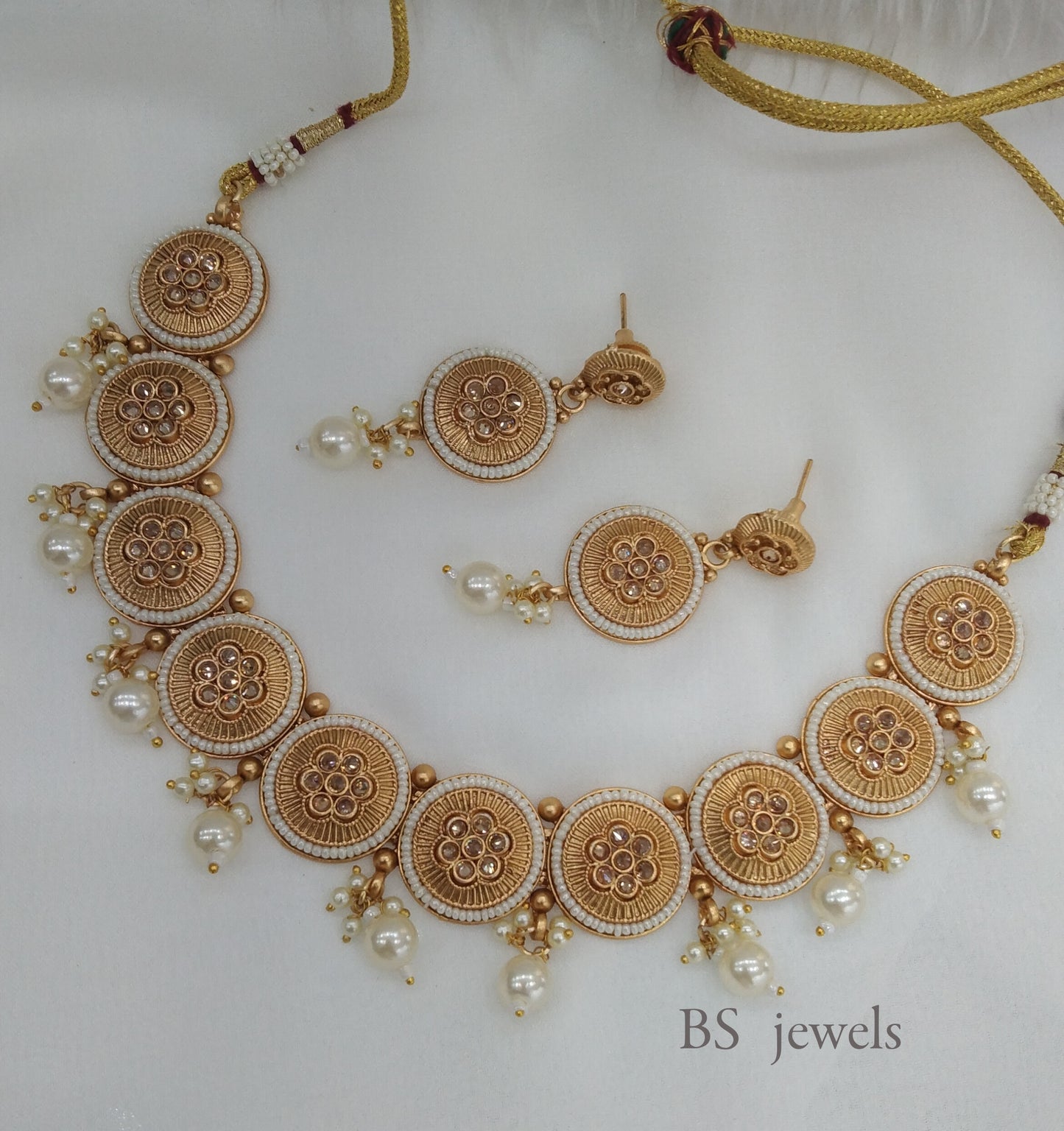 Polki Gold Necklace Jewelry challa Set